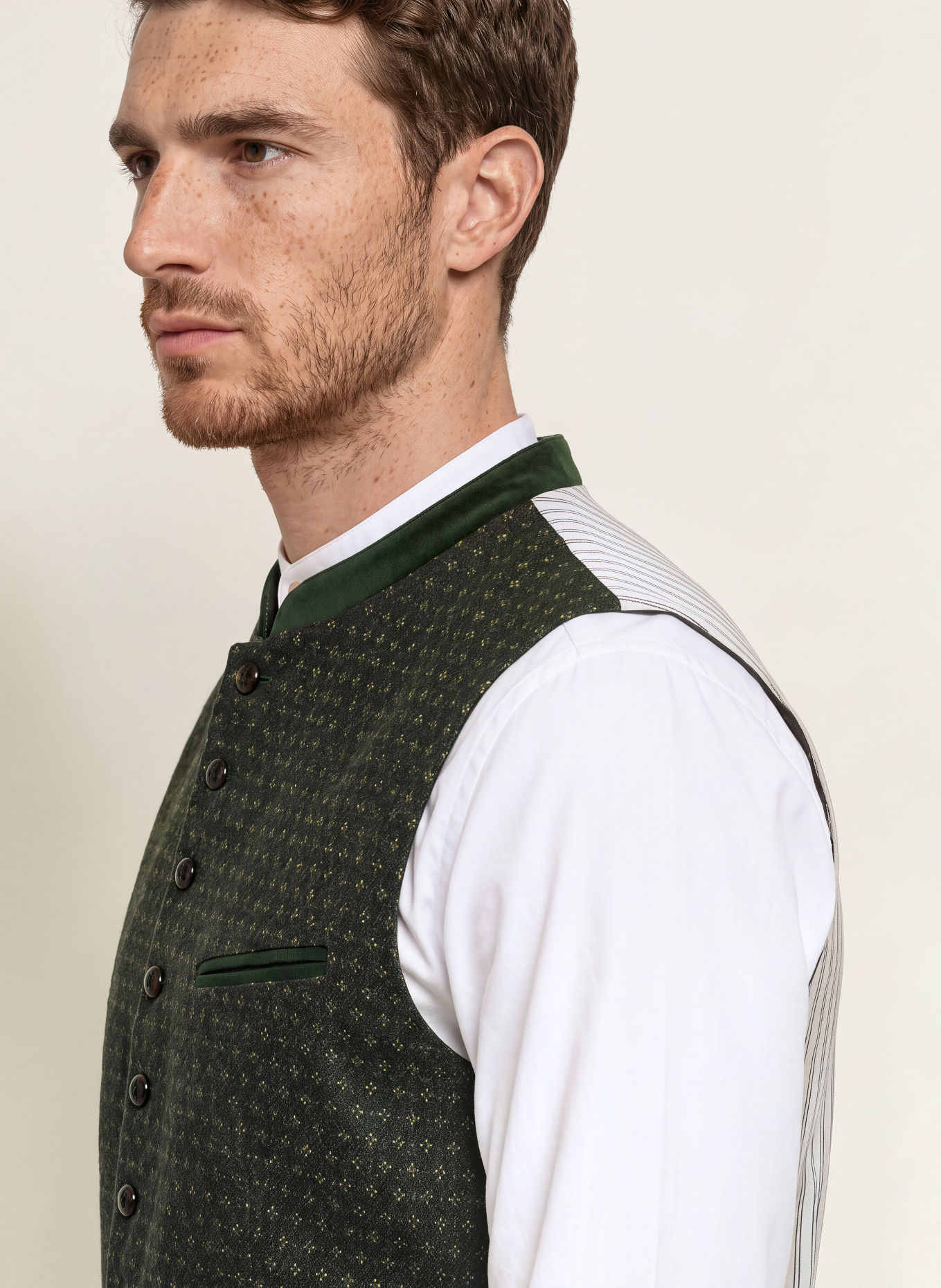Gottseidank KONSTANTIN Traditional vest with Linen: GREEN / BROWN / BEIGE