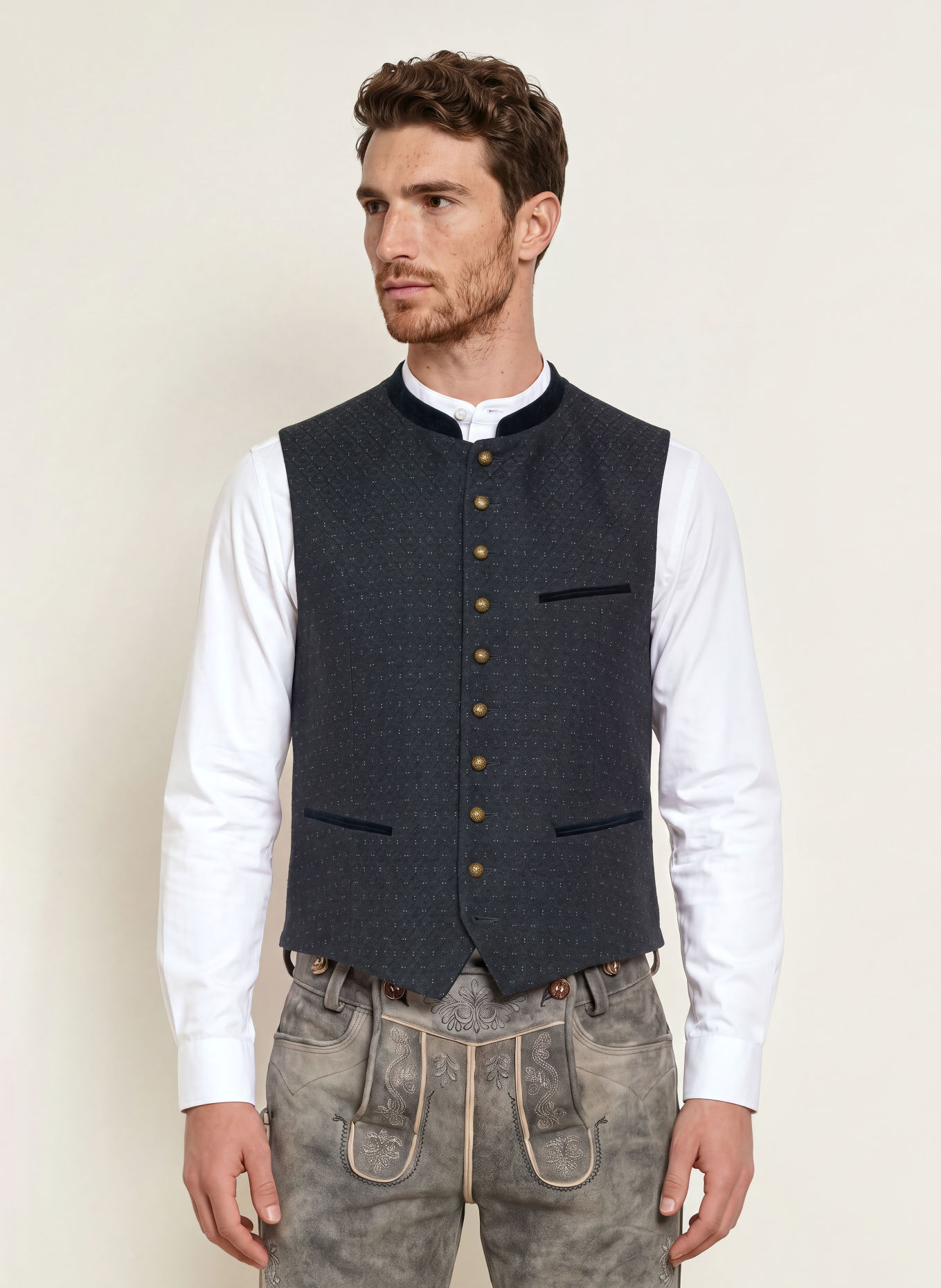Gottseidank Traditioneel gilet KONSTANTIN van linnen: DONKERBLAUW