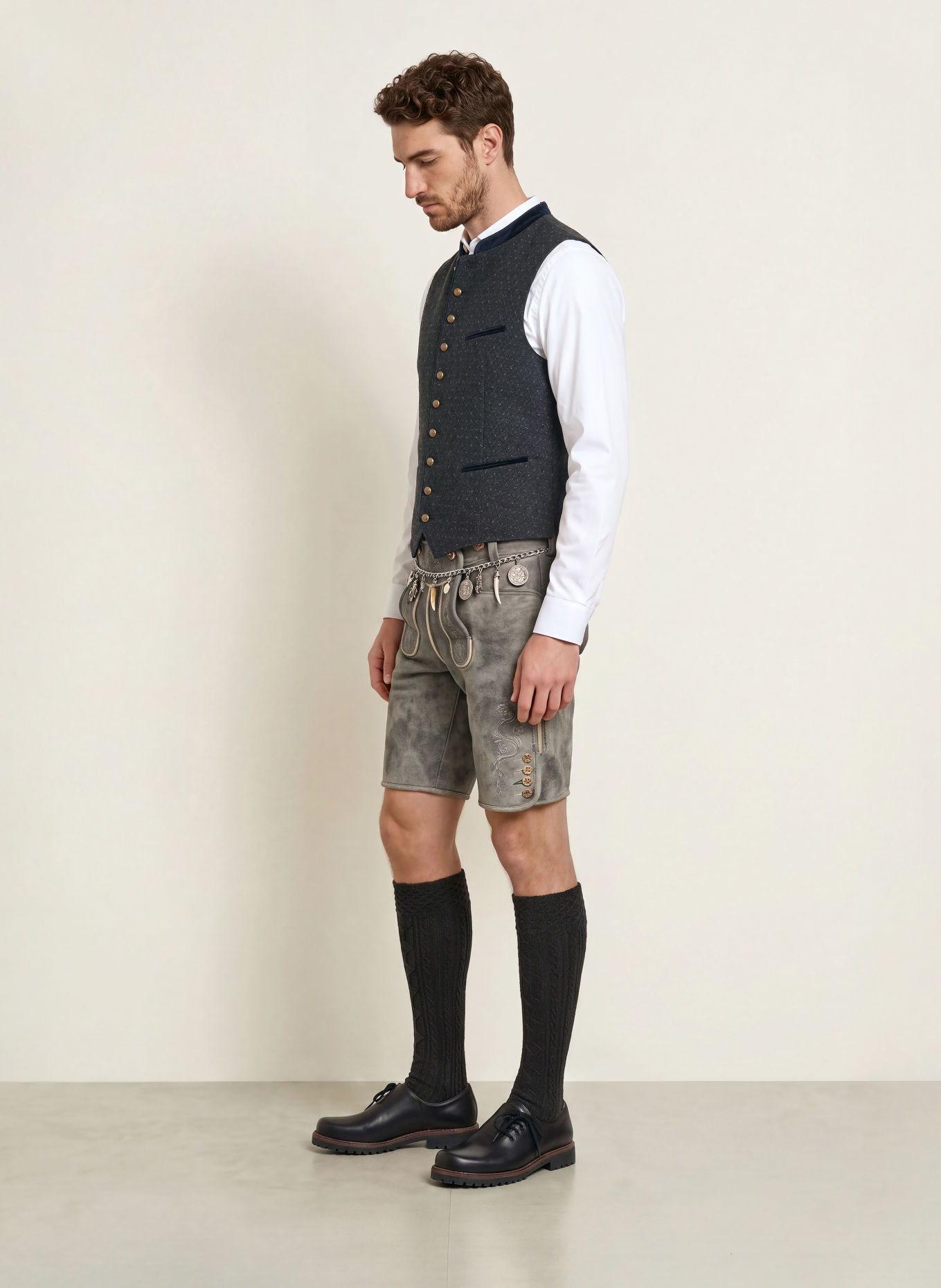 Gottseidank Traditioneel gilet KONSTANTIN van linnen: DONKERBLAUW