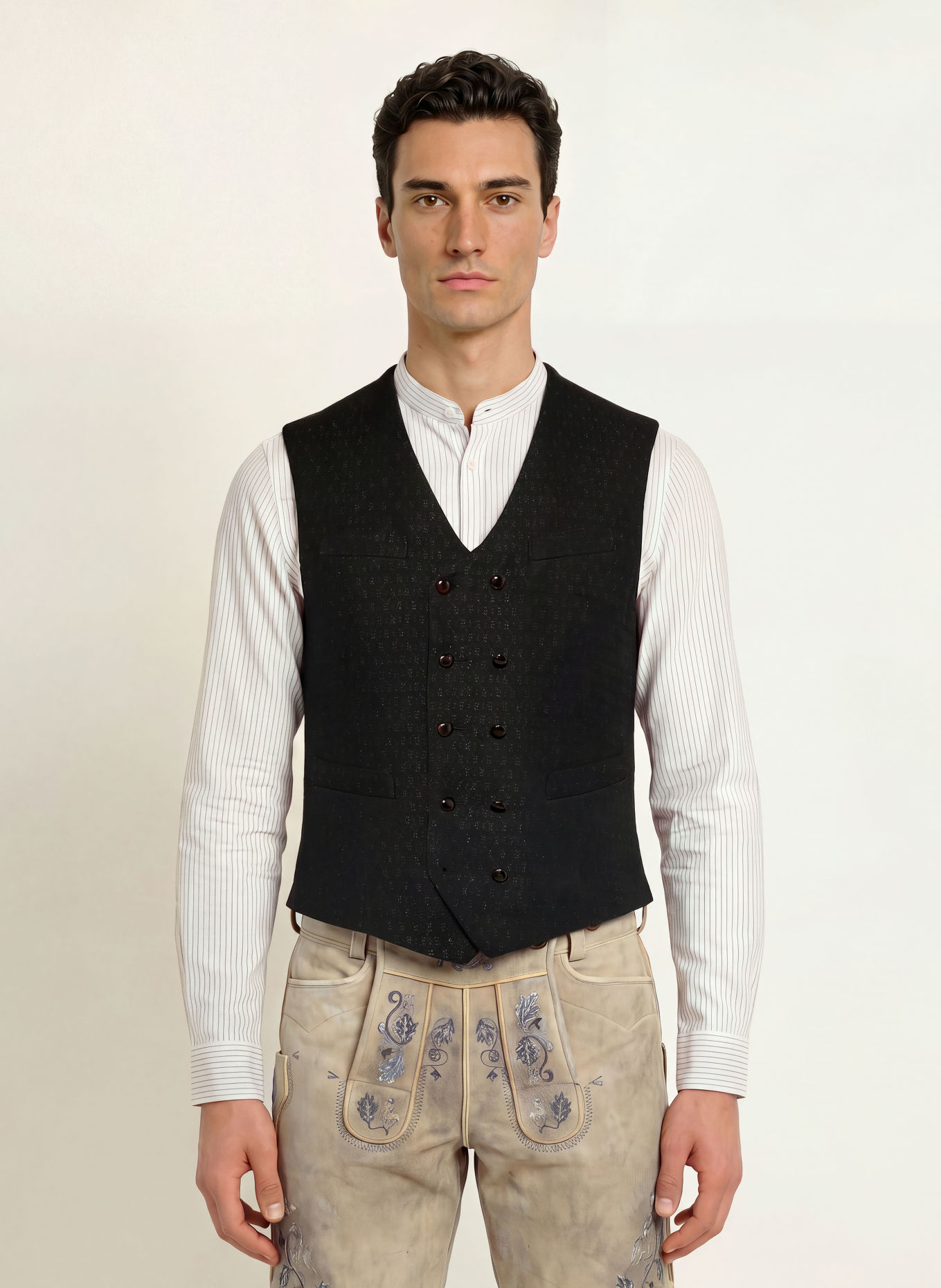 Gottseidank Traditioneel gilet EGON met linnen: DONKERBLAUW / LICHTGRIJS