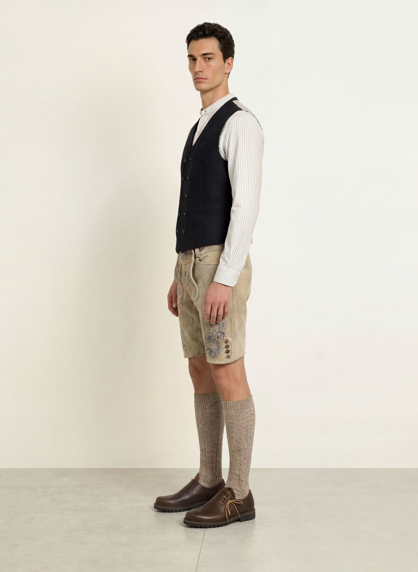 Gottseidank Traditioneel gilet EGON met linnen: DONKERBLAUW / LICHTGRIJS