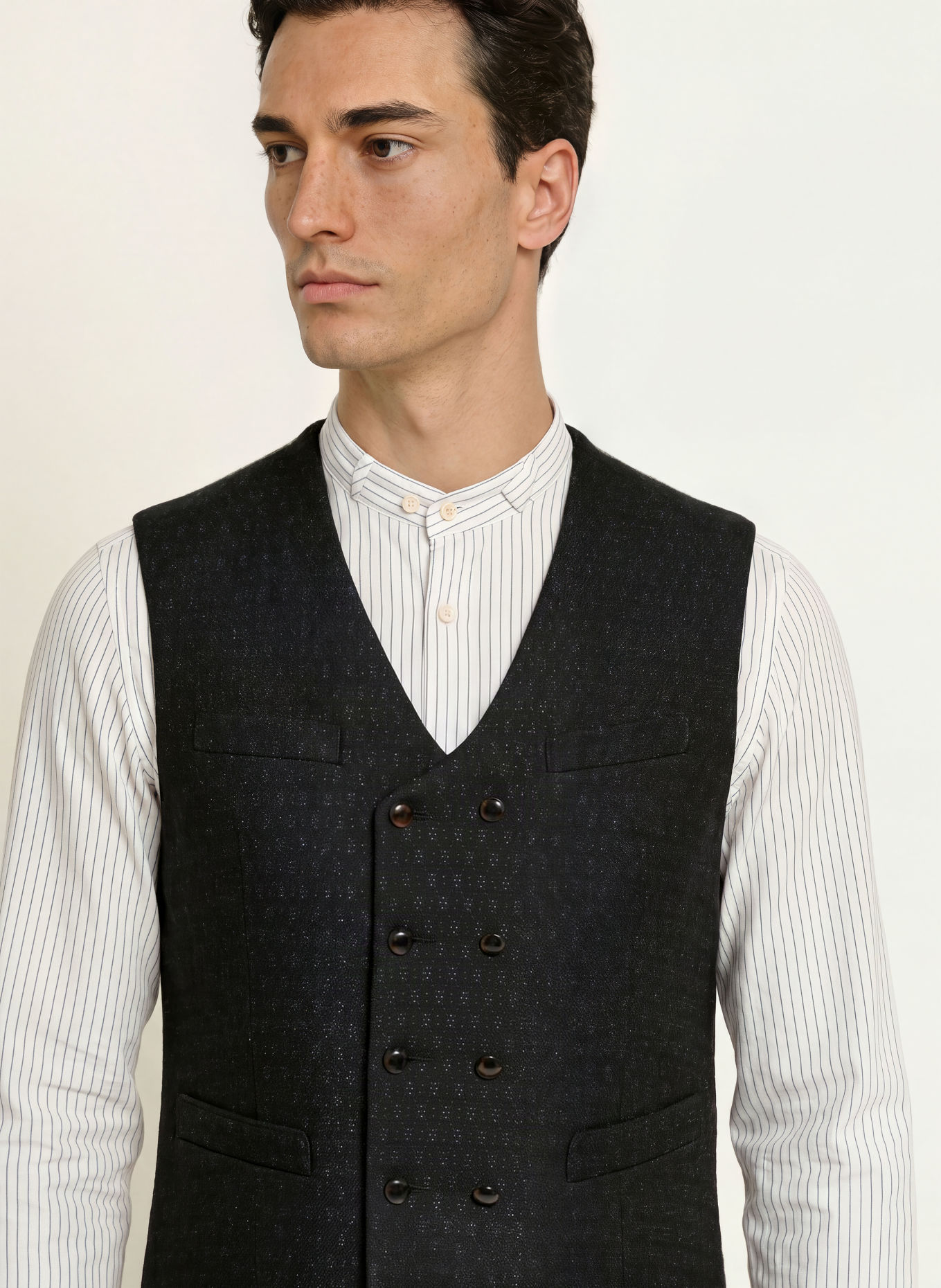 Gottseidank Traditioneel gilet EGON met linnen: DONKERBLAUW / LICHTGRIJS