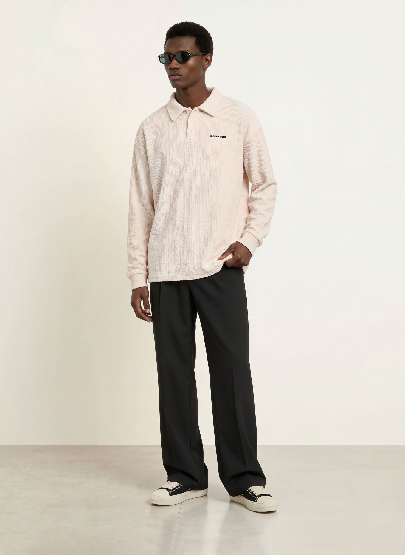 PEGADOR Gebreid poloshirt FASCIA: ECRU / ZWART