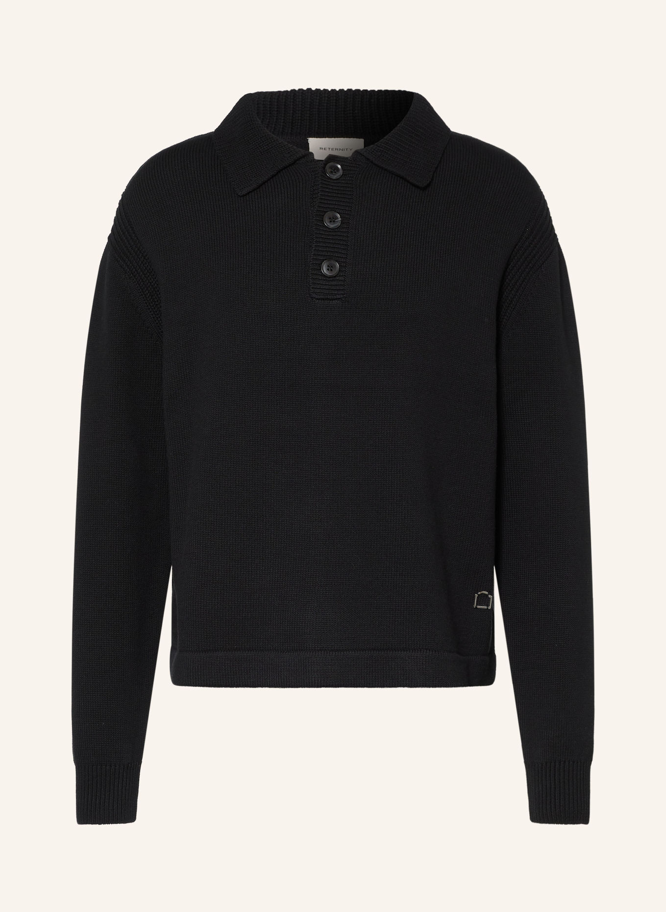 RETERNITY Gebreid poloshirt LE RELIEF: ZWART