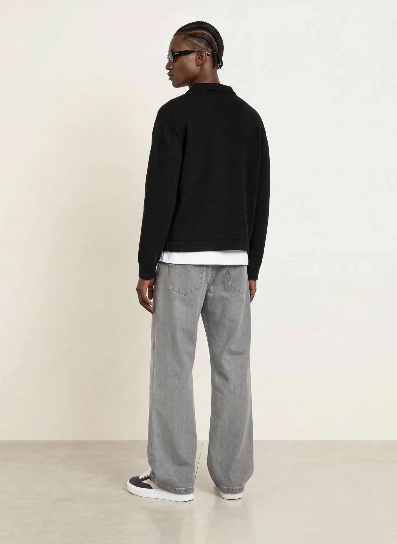 RETERNITY Gebreid poloshirt LE RELIEF: ZWART