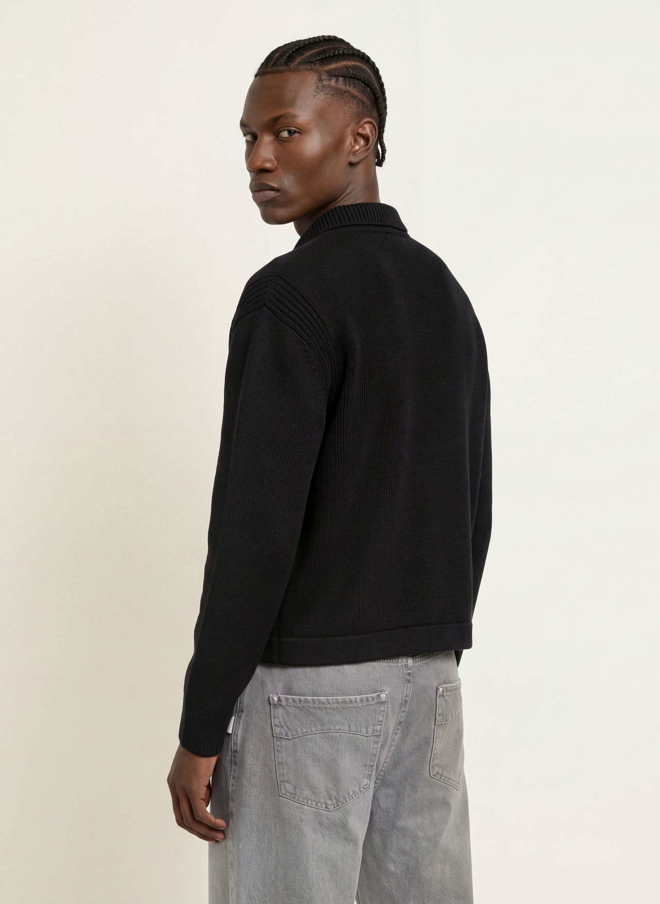 RETERNITY Gebreid poloshirt LE RELIEF: ZWART