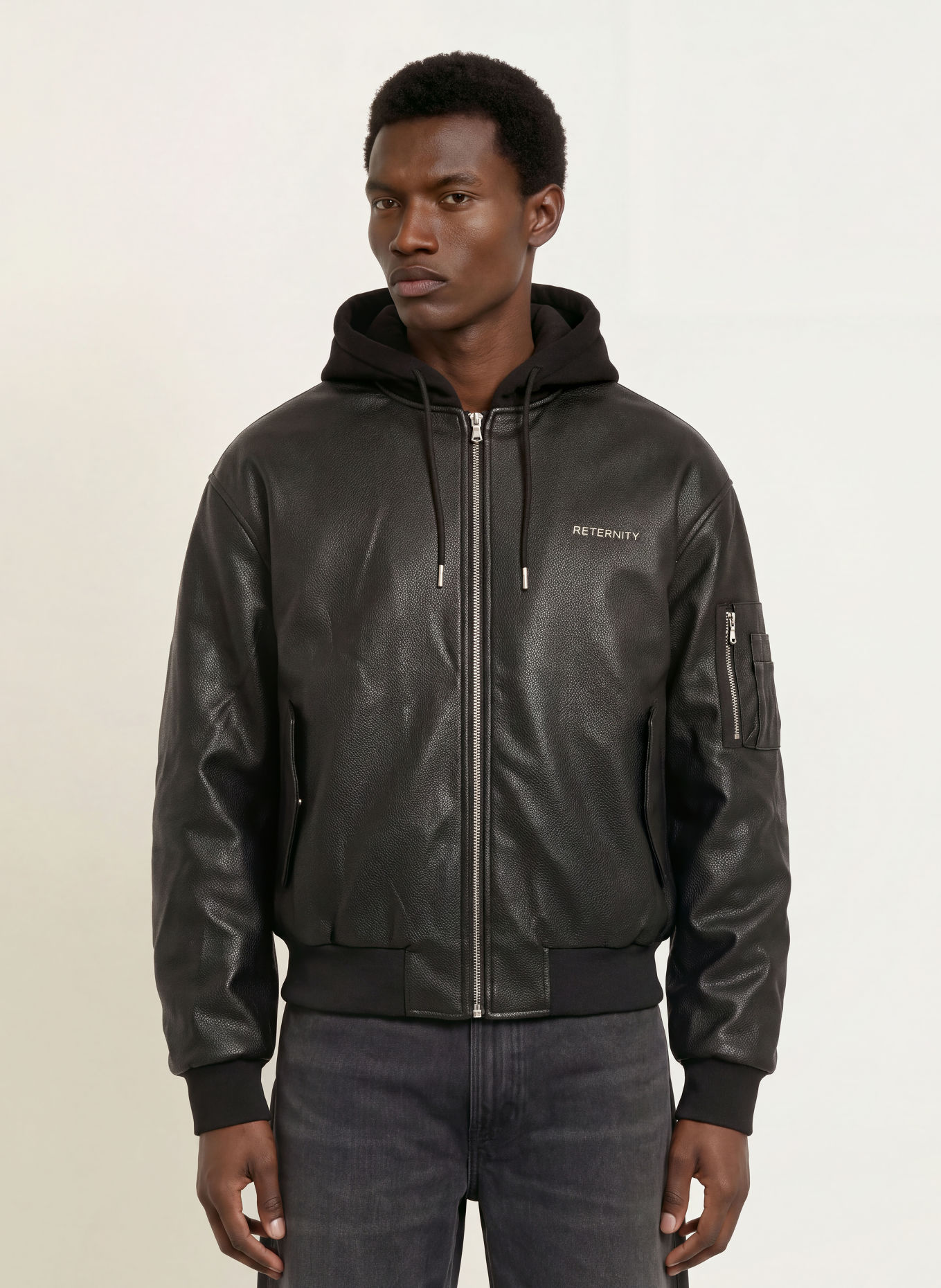 RETERNITY METROPOLITAIN-Blouson in leerlook met pas: ZWART