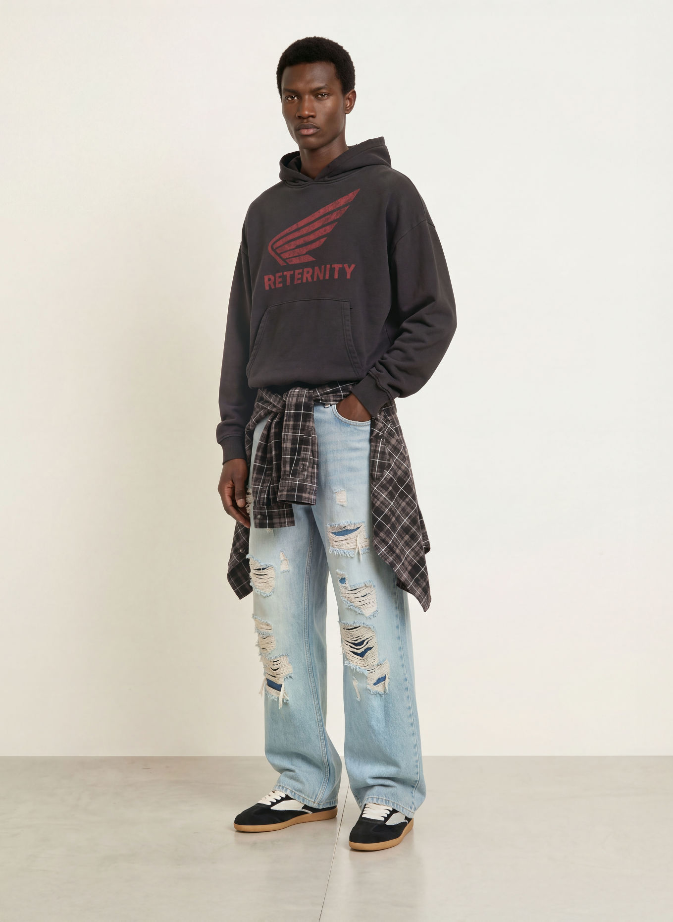 RETERNITY Hoodie AERO: DONKERGRIJS / DONKERROOD