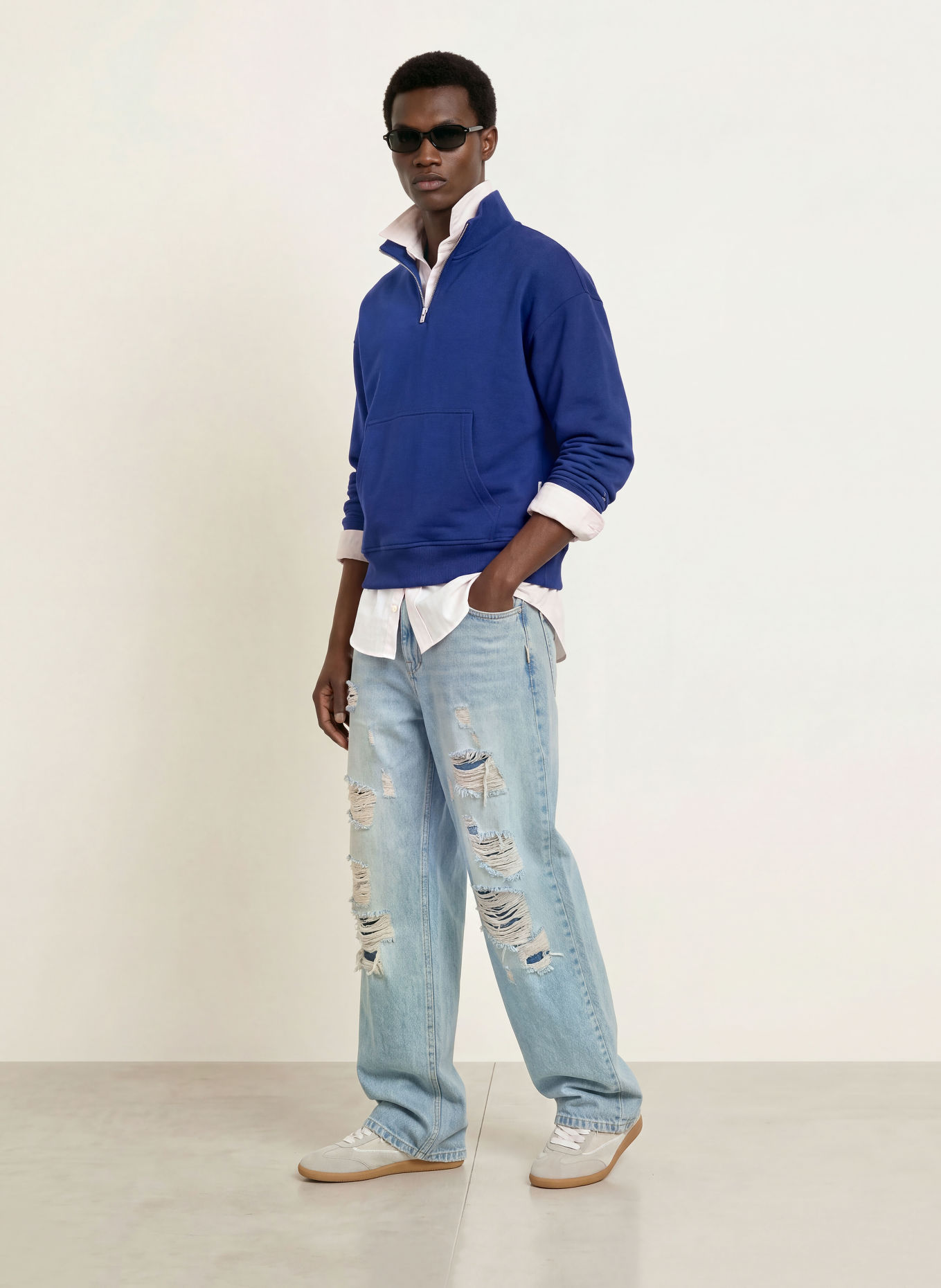 RETERNITY Sweater met halve rits SAINT GERMAIN: BLAUW