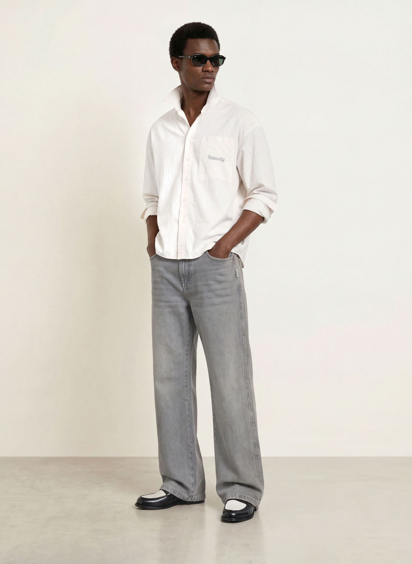 RETERNITY Overhemd ECLAT Comfort Fit: CRÈME / GRIJS