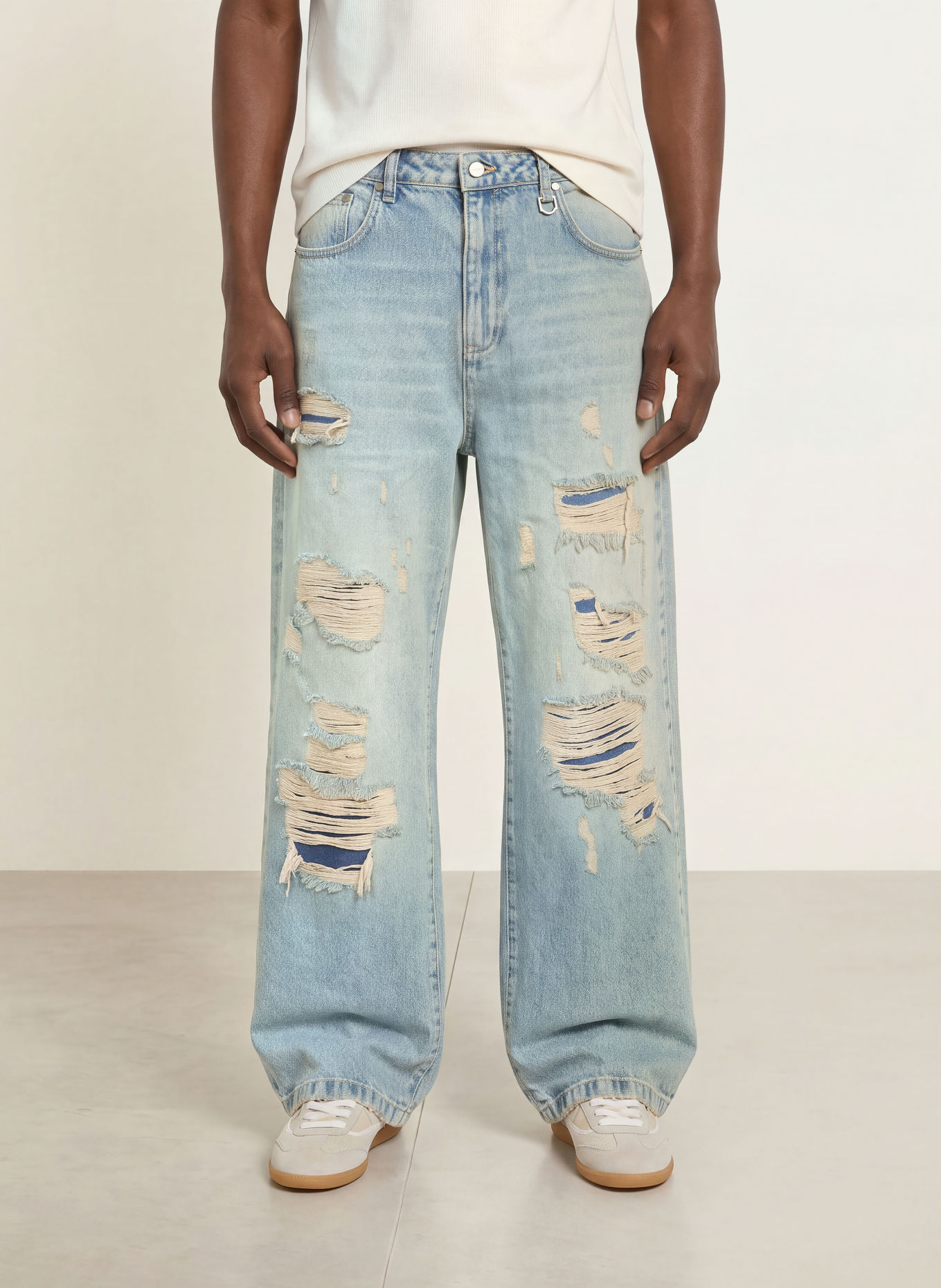 RETERNITY Destroyed jeans met baggy pasvorm: WASHED BLUE