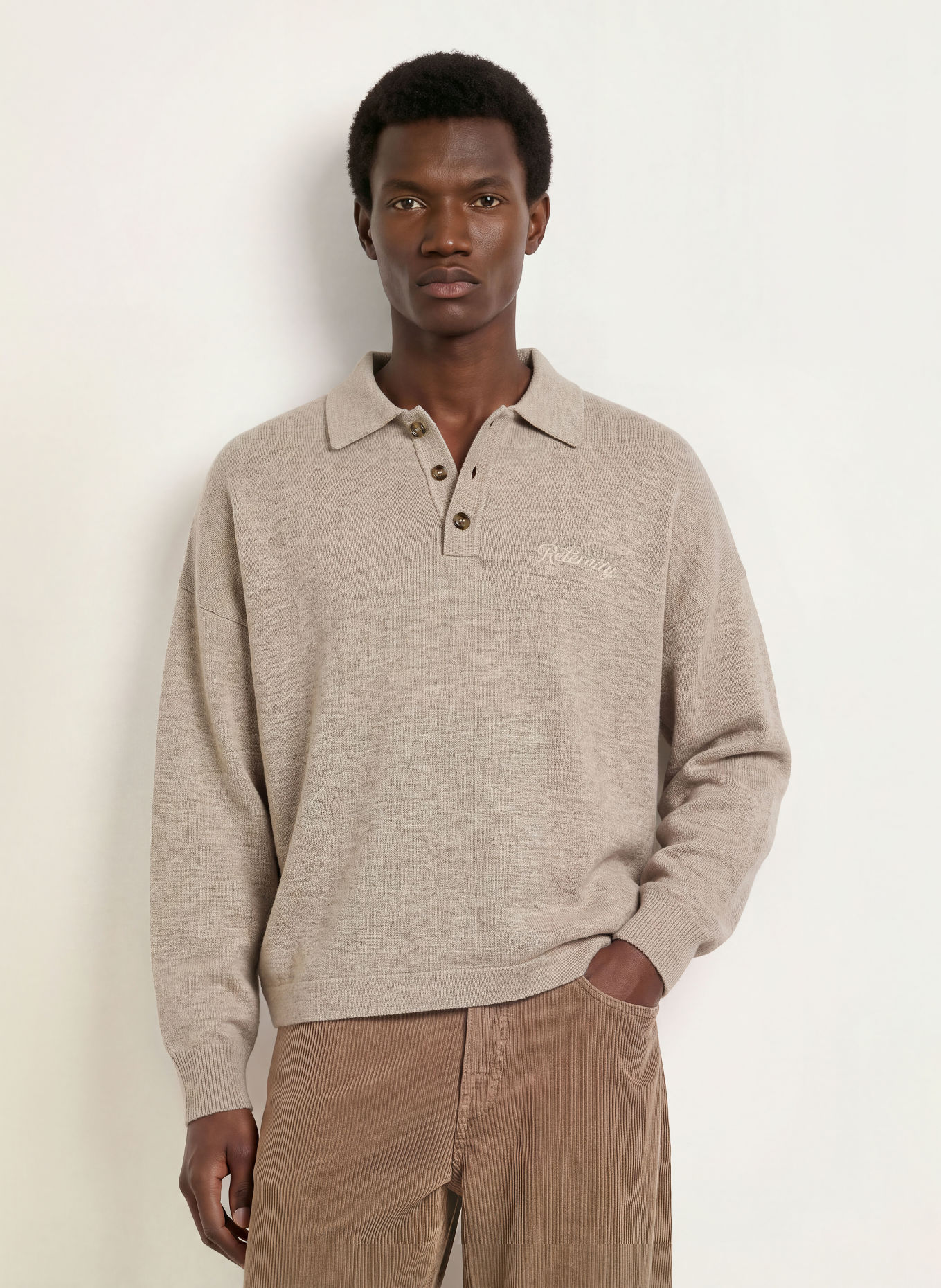 RETERNITY Gebreid poloshirt DESIGNED TO CREATE: BEIGE