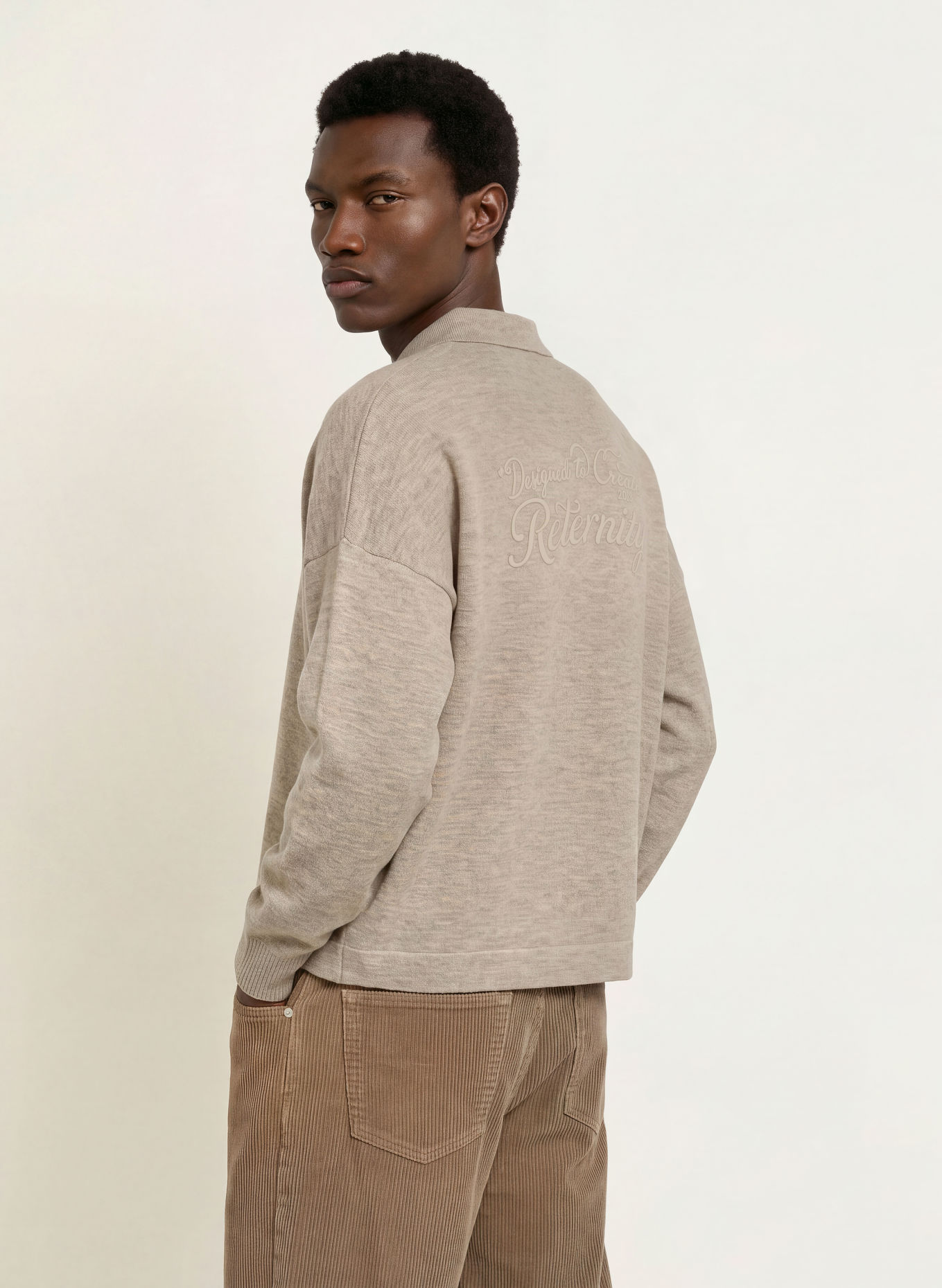 RETERNITY Gebreid poloshirt DESIGNED TO CREATE: BEIGE