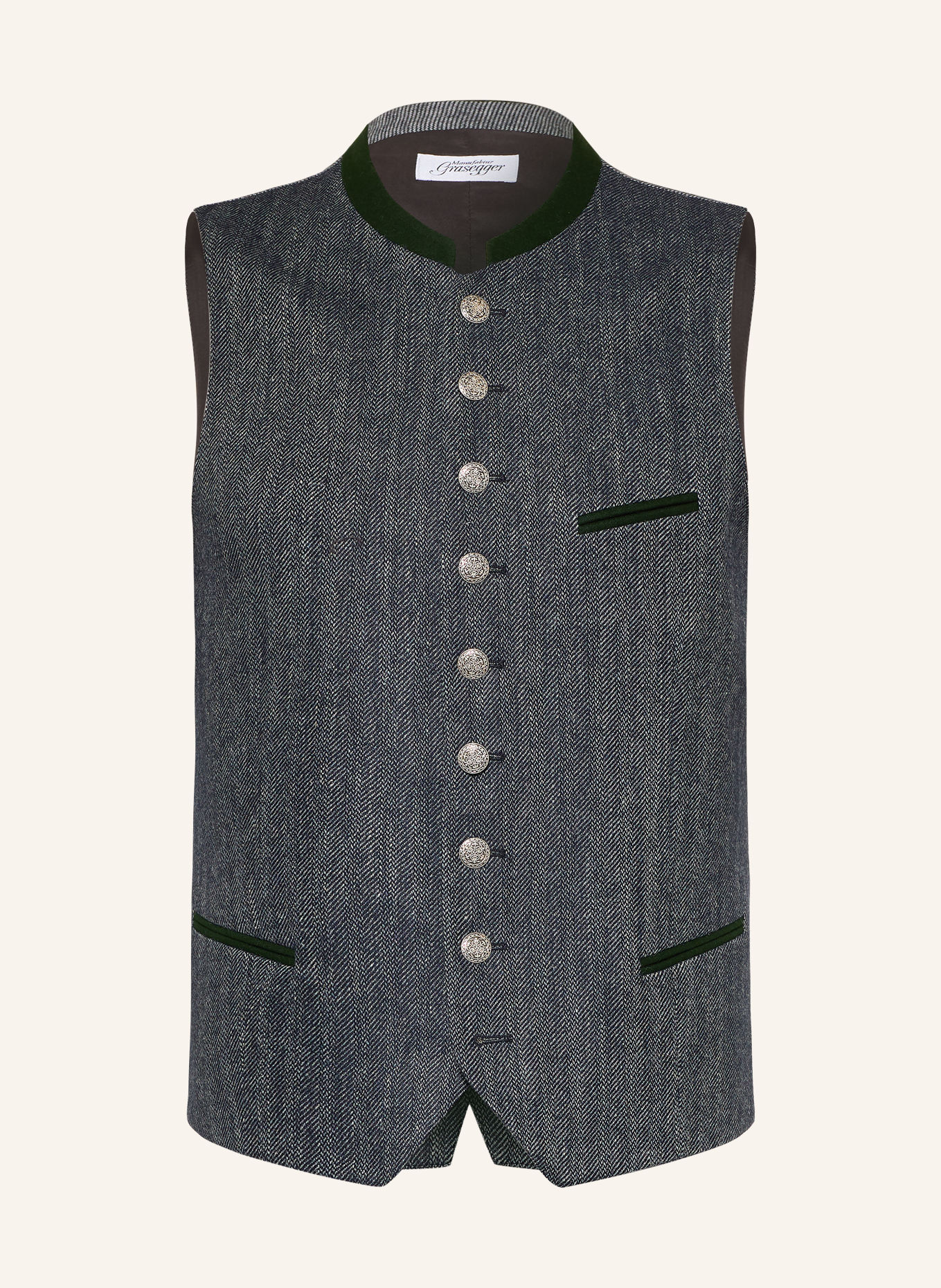Grasegger Traditioneel gilet KREUZER in gemengde stoffen: BLAUW / GRIJS