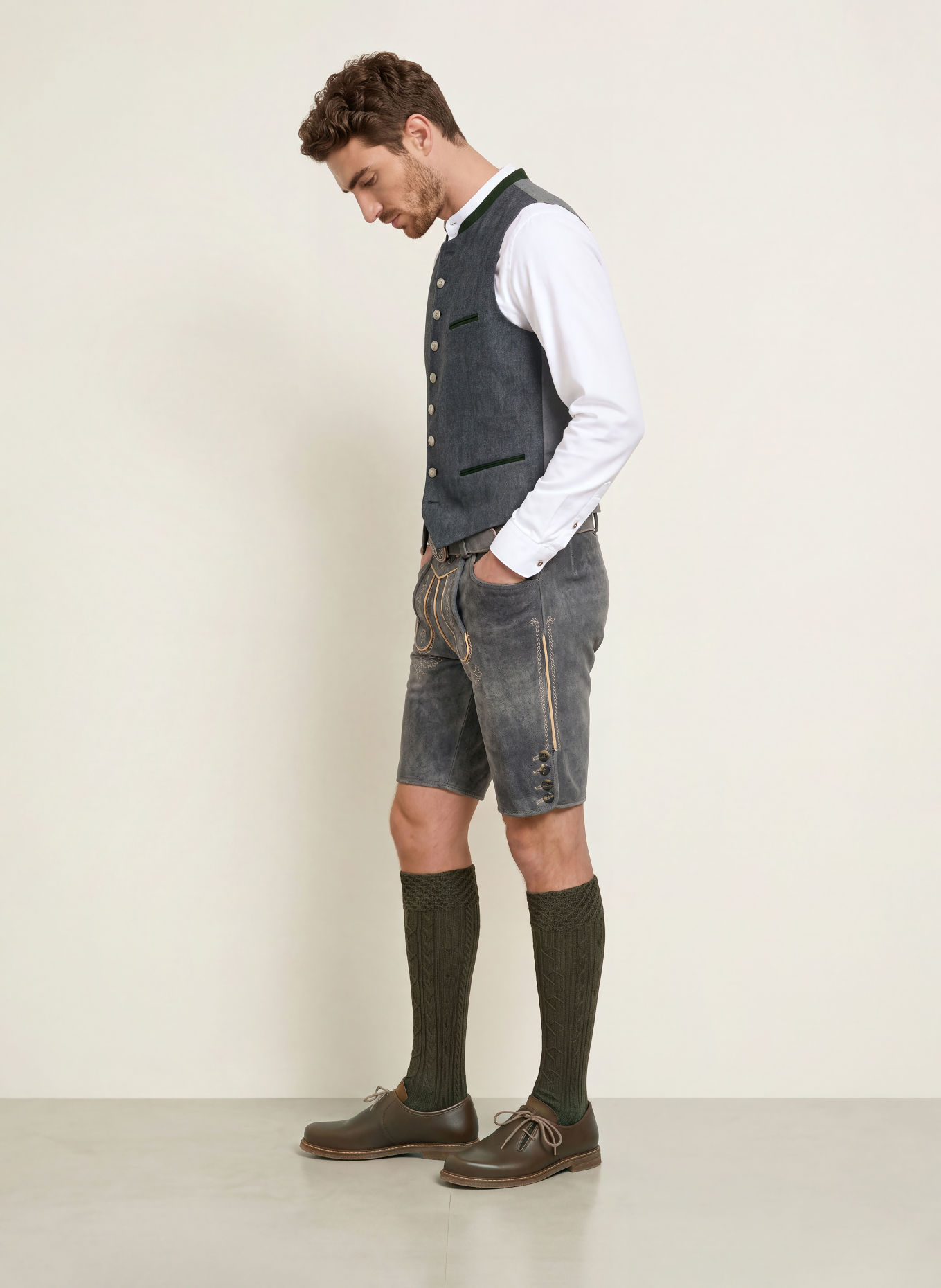 Grasegger Traditioneel gilet KREUZER in gemengde stoffen: BLAUW / GRIJS