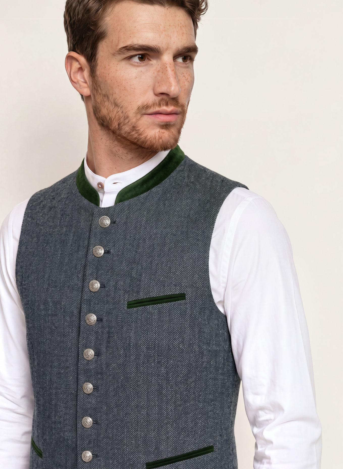 Grasegger Traditioneel gilet KREUZER in gemengde stoffen: BLAUW / GRIJS