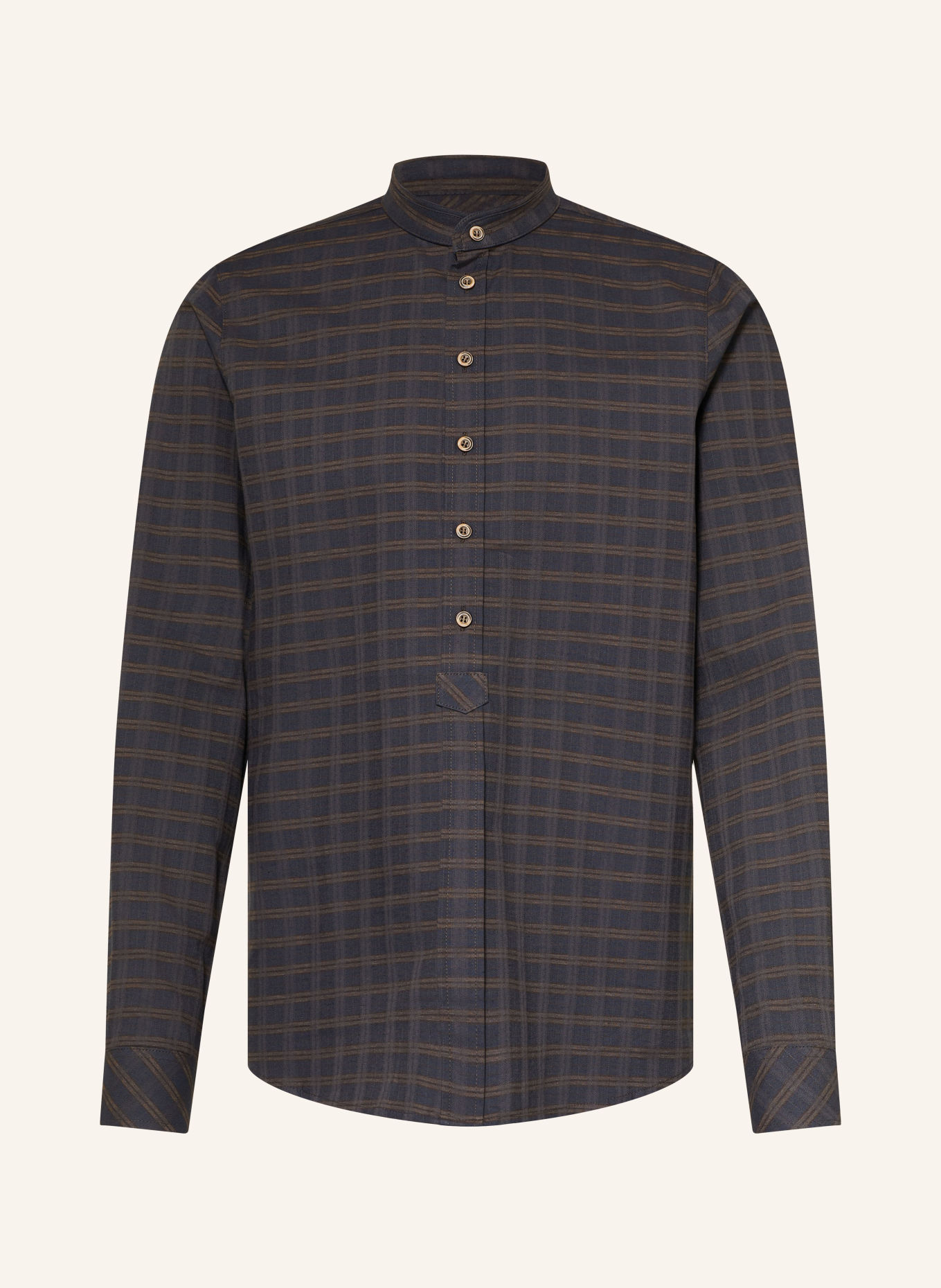 Grasegger Traditioneel overhemd KRAILING SK Slim Fit met opstaande kraag: DONKERBLAUW / MARRON FONCÉ