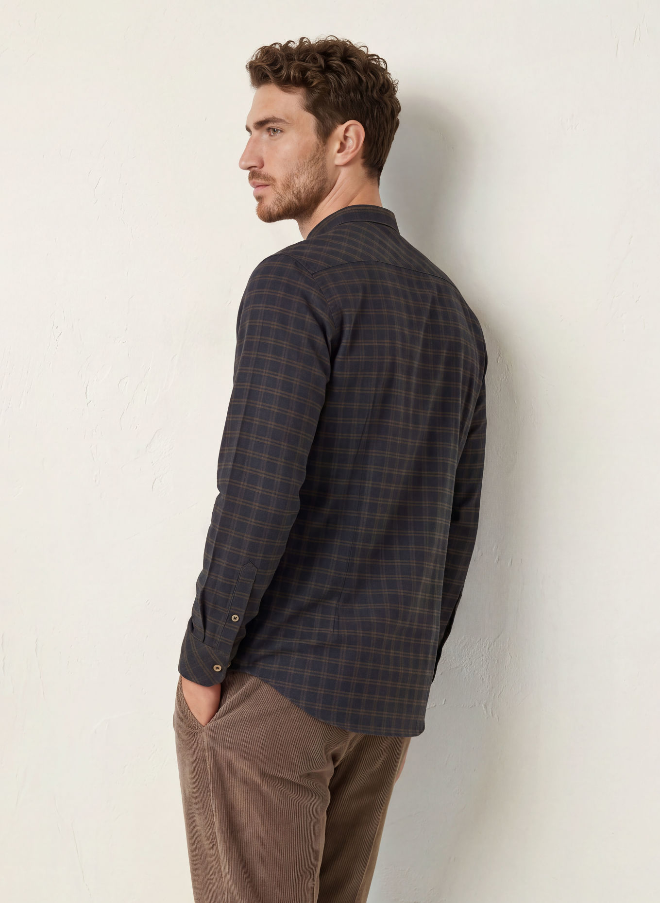 Grasegger Traditioneel overhemd KRAILING SK Slim Fit met opstaande kraag: DONKERBLAUW / MARRON FONCÉ