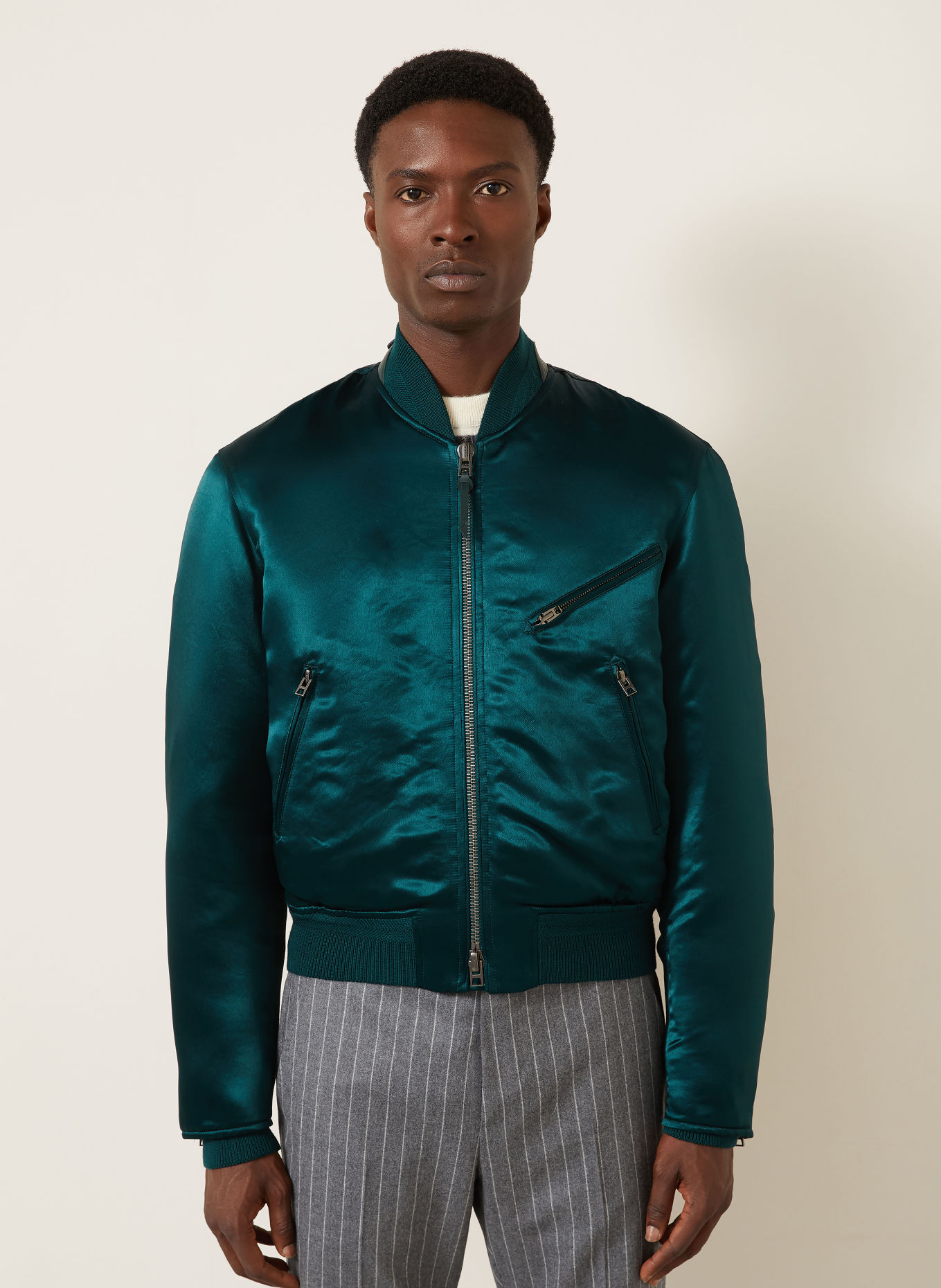 TOM FORD Satin Blouson: DARK GREEN