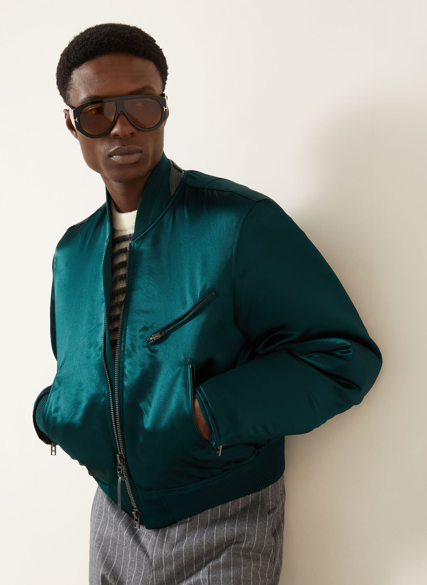 TOM FORD Satin Blouson: DARK GREEN