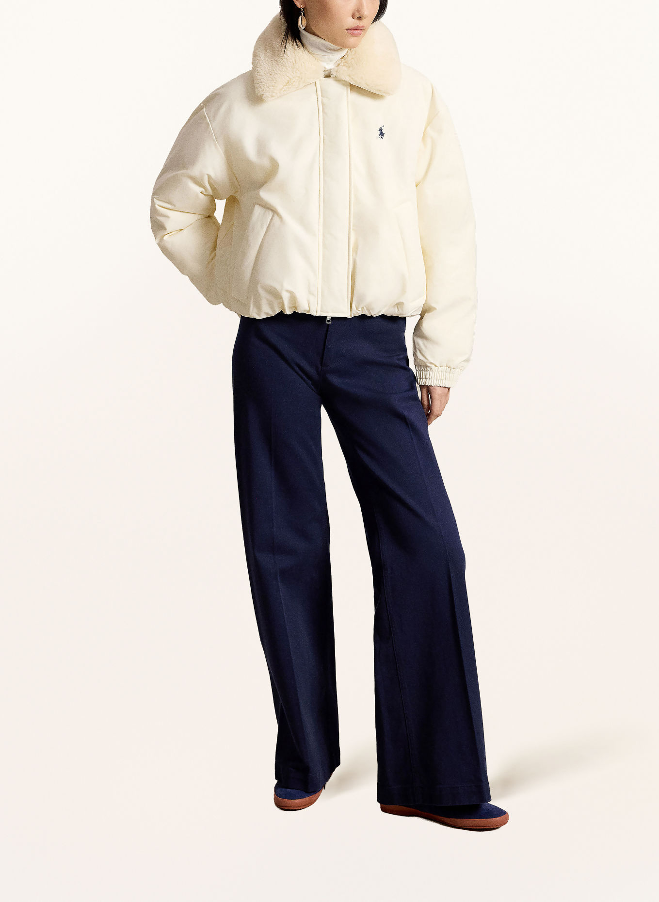 POLO RALPH LAUREN Down bomber jacket with removable faux fur: CREAM