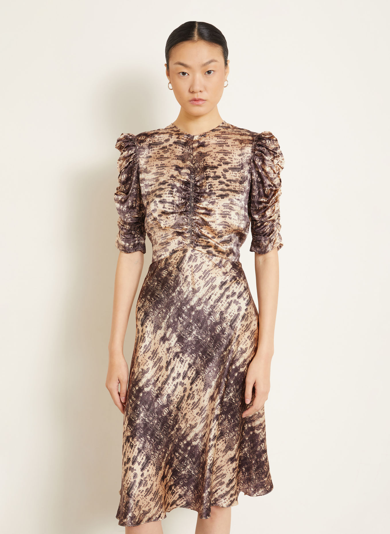 ISABEL MARANT Robe de cocktail LEMILA en soie à manches 3/4: BEIGE / TAUPE