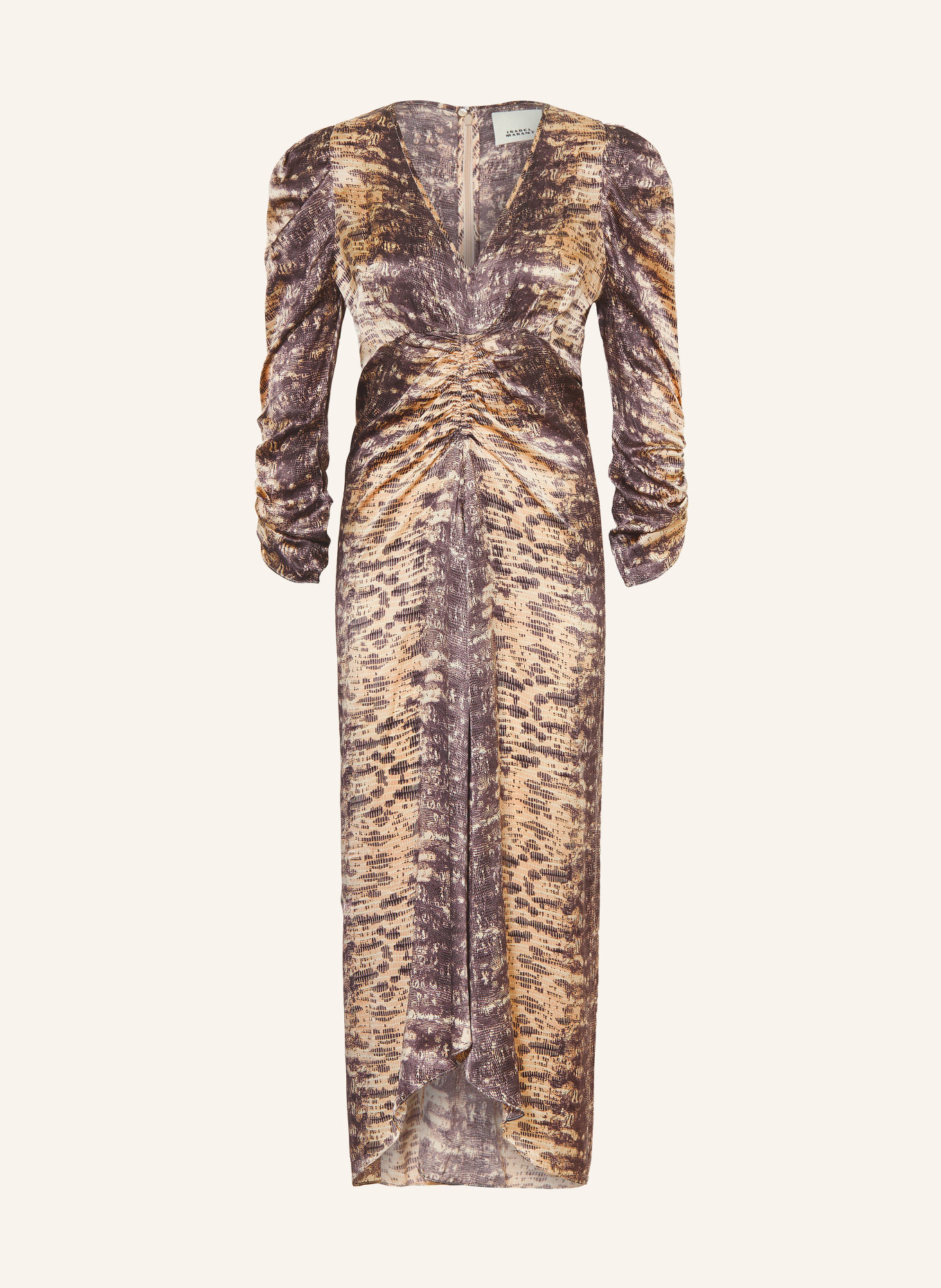 ISABEL MARANT Robe en satin ALBINI en soie à manches 3/4: BEIGE / TAUPE