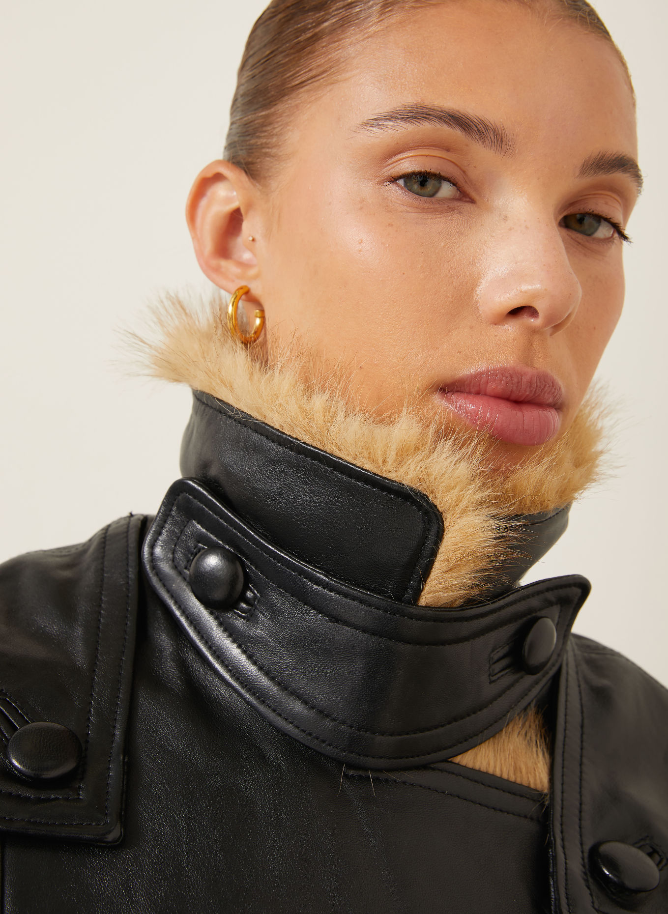 ISABEL MARANT Lederjacke VALINA mit Kunstfell: SCHWARZ / BEIGE