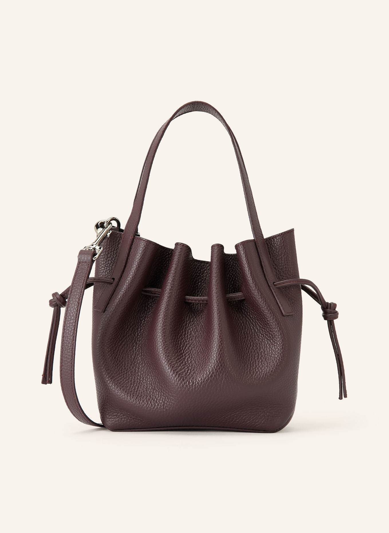 YUZEFI SCALLOP MINI Bucket bag: DARK RED / SILVER