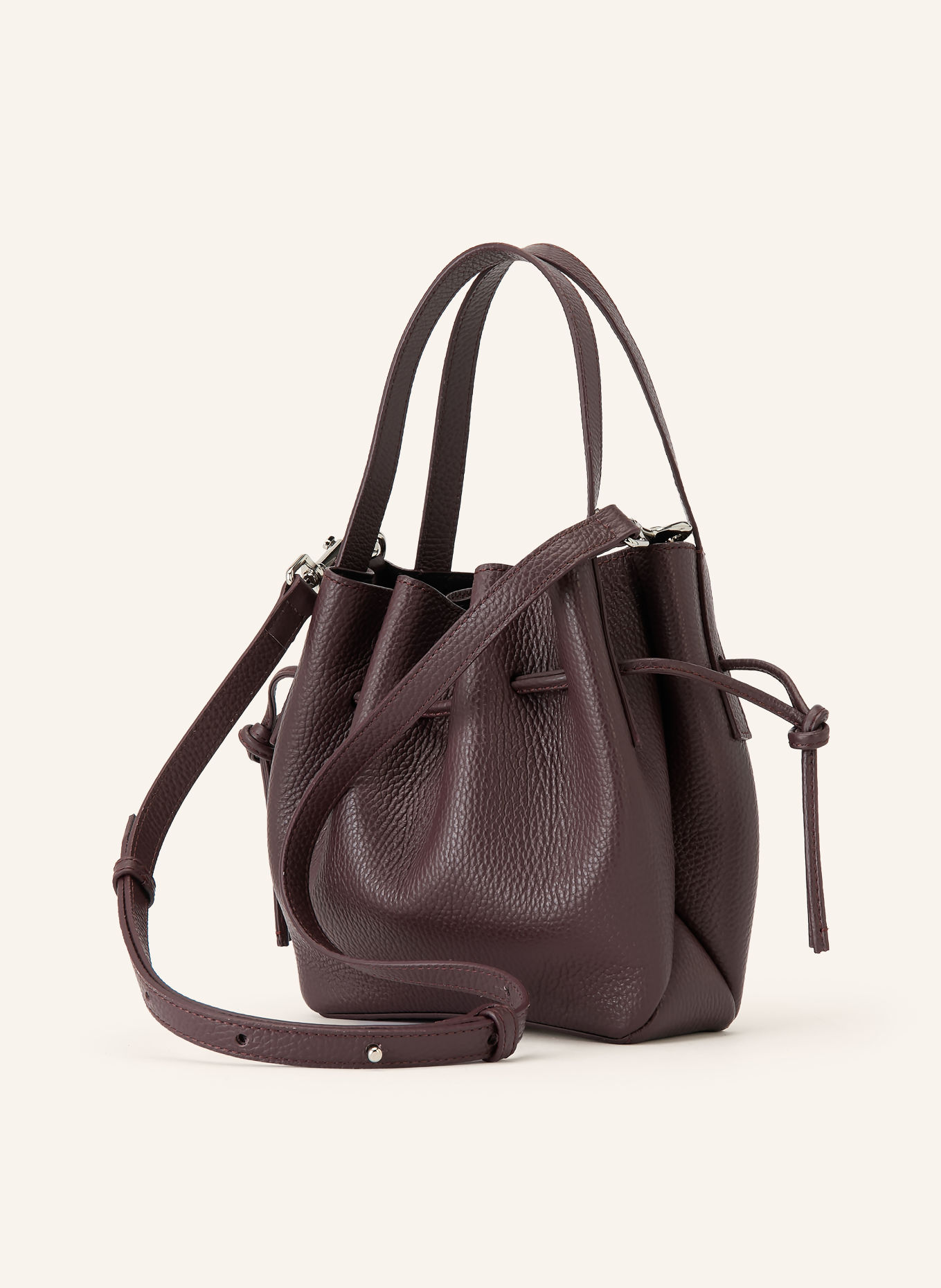 YUZEFI SCALLOP MINI Bucket bag: DARK RED / SILVER