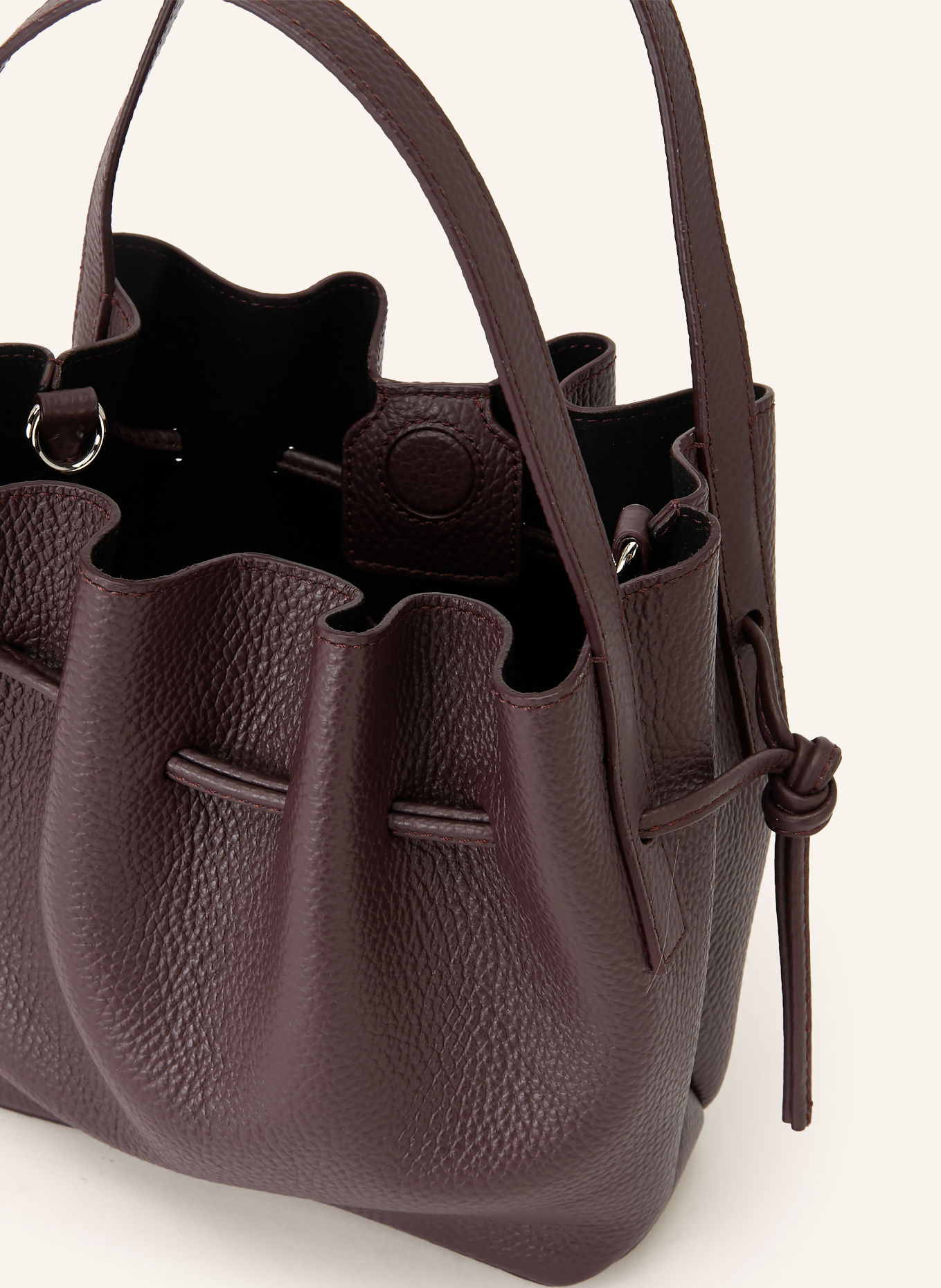 YUZEFI SCALLOP MINI Bucket bag: DARK RED / SILVER