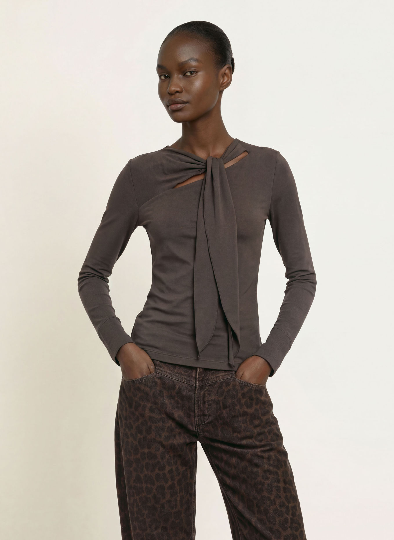 lilienfels Longsleeve mit Schluppe: DUNKELBRAUN