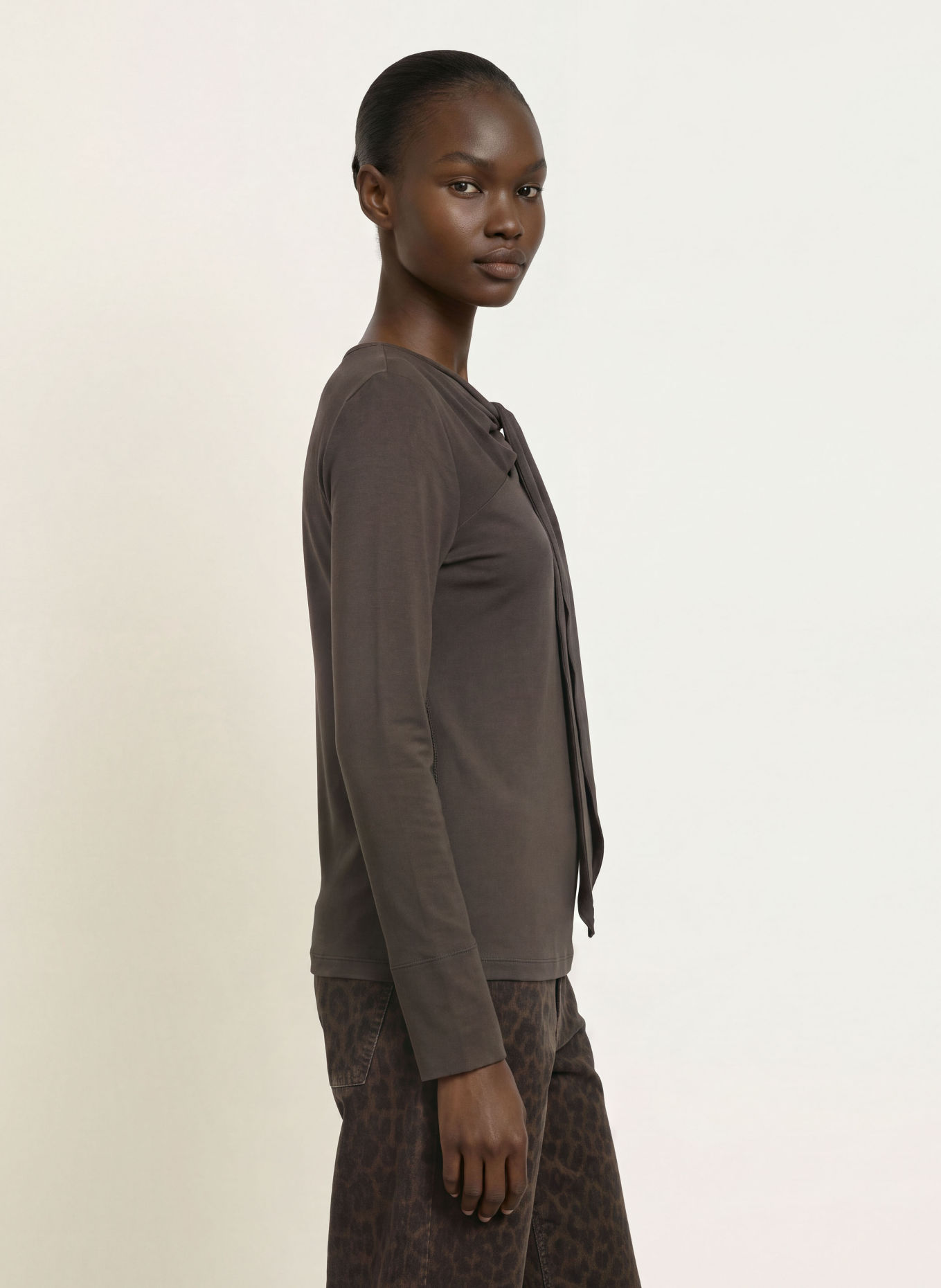 lilienfels Longsleeve mit Schluppe: DUNKELBRAUN