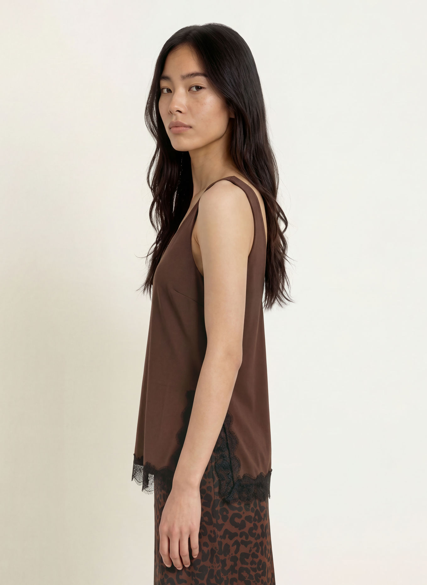 Miss Lagotte Blousetop met kant: MARRON FONCÉ