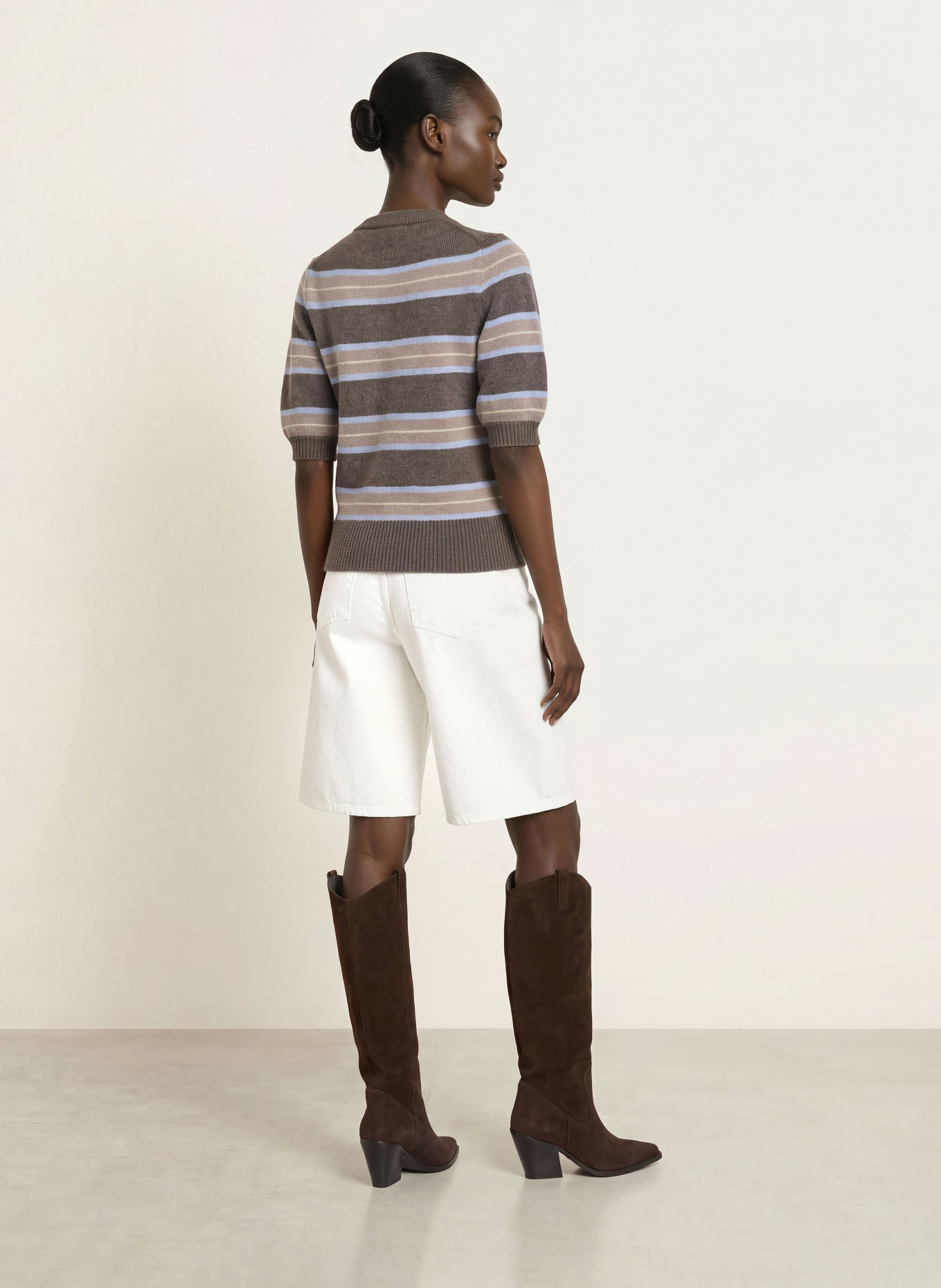 LADNERI Gebreid shirt POUPETTE met kasjmier: TAUPE / BEIGE / LICHTBLAUW