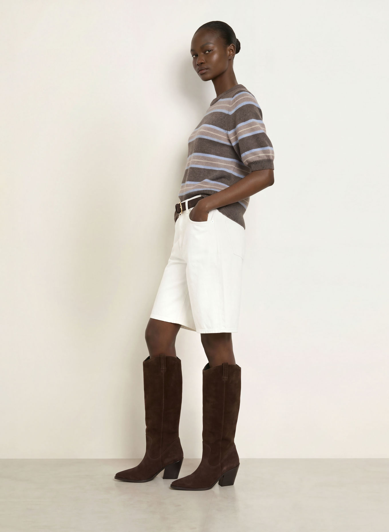 LADNERI Gebreid shirt POUPETTE met kasjmier: TAUPE / BEIGE / LICHTBLAUW