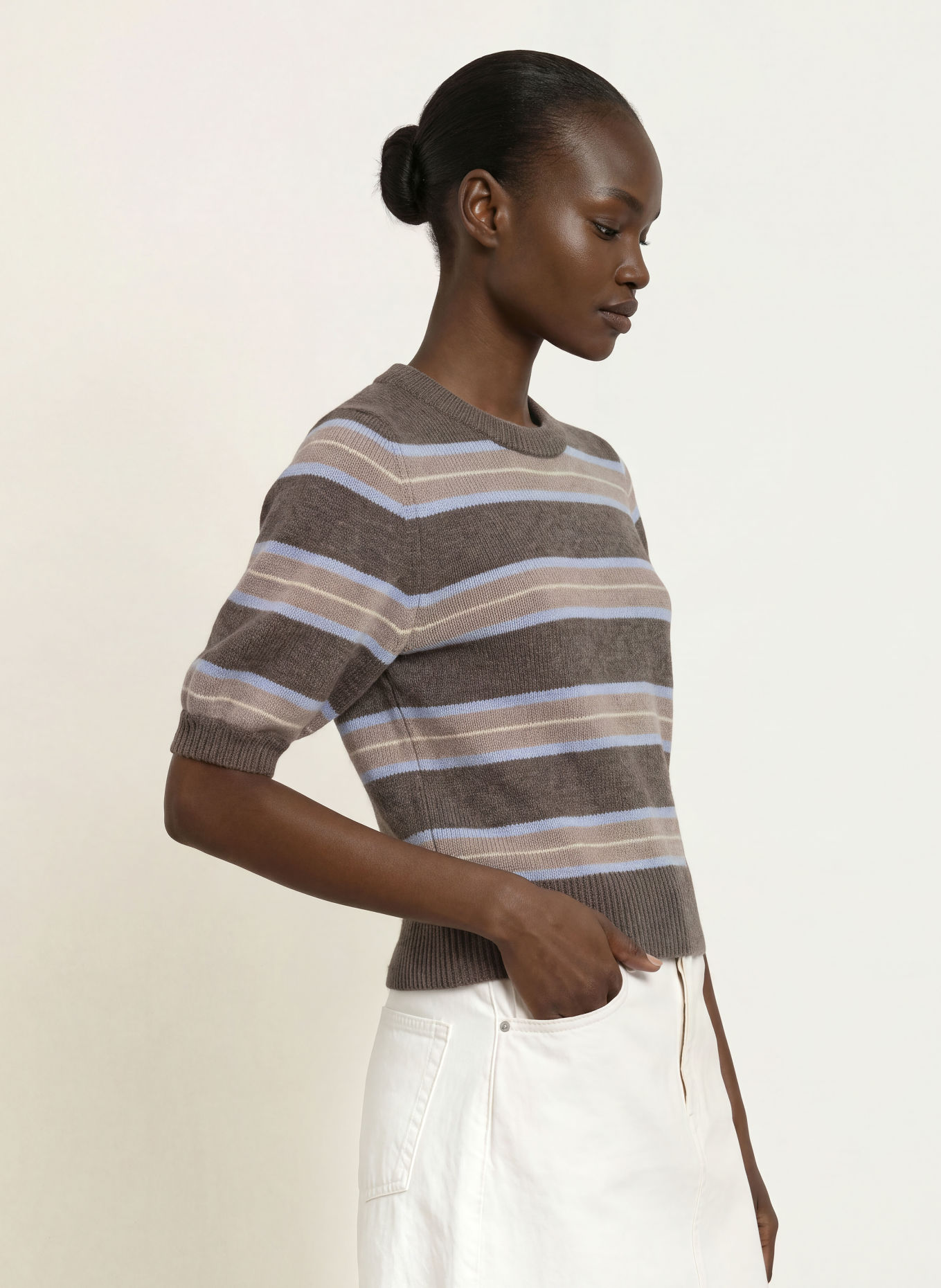 LADNERI Gebreid shirt POUPETTE met kasjmier: TAUPE / BEIGE / LICHTBLAUW