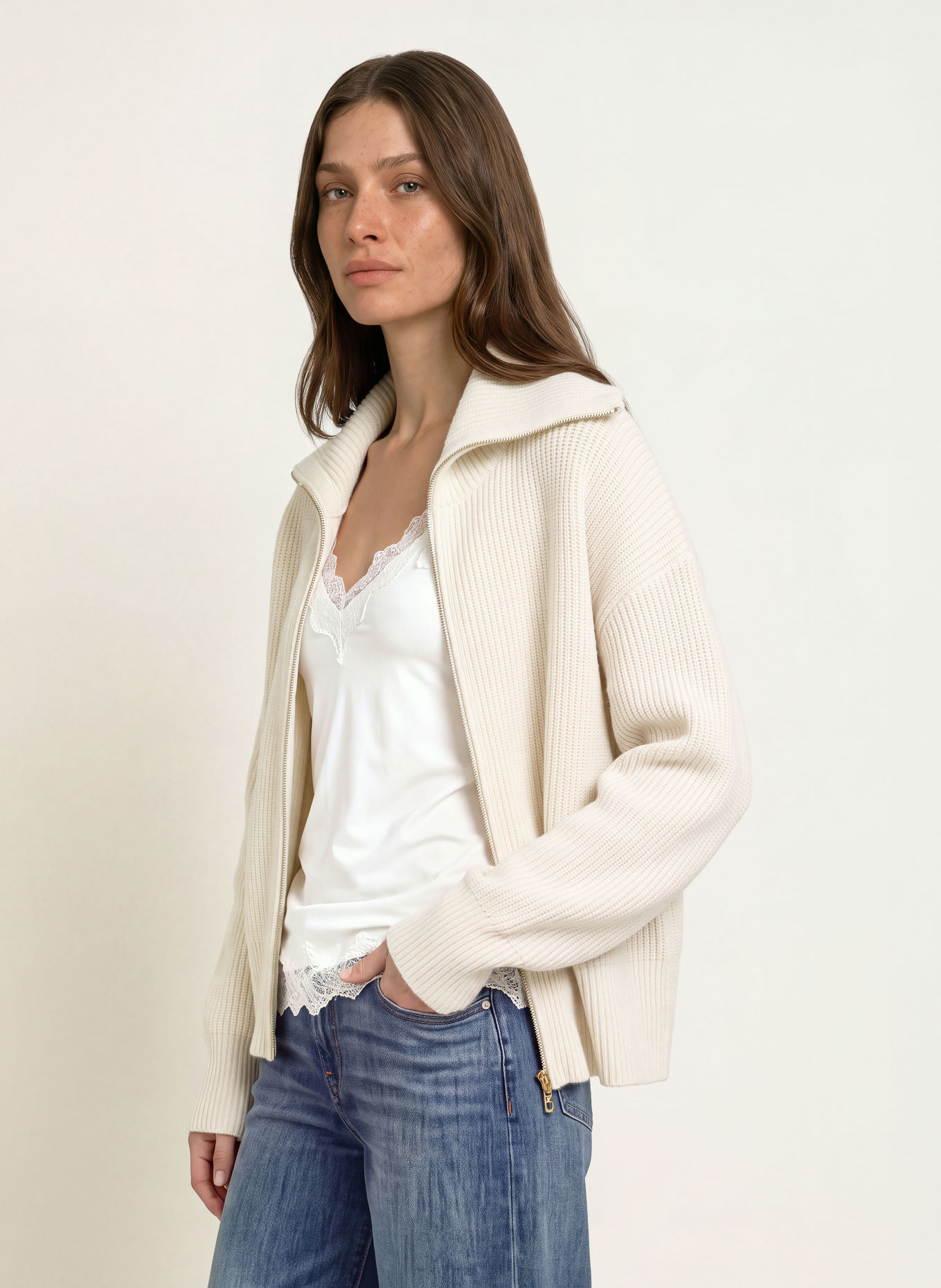 LADNERI Vest AMELIE met kasjmier: CRÈME