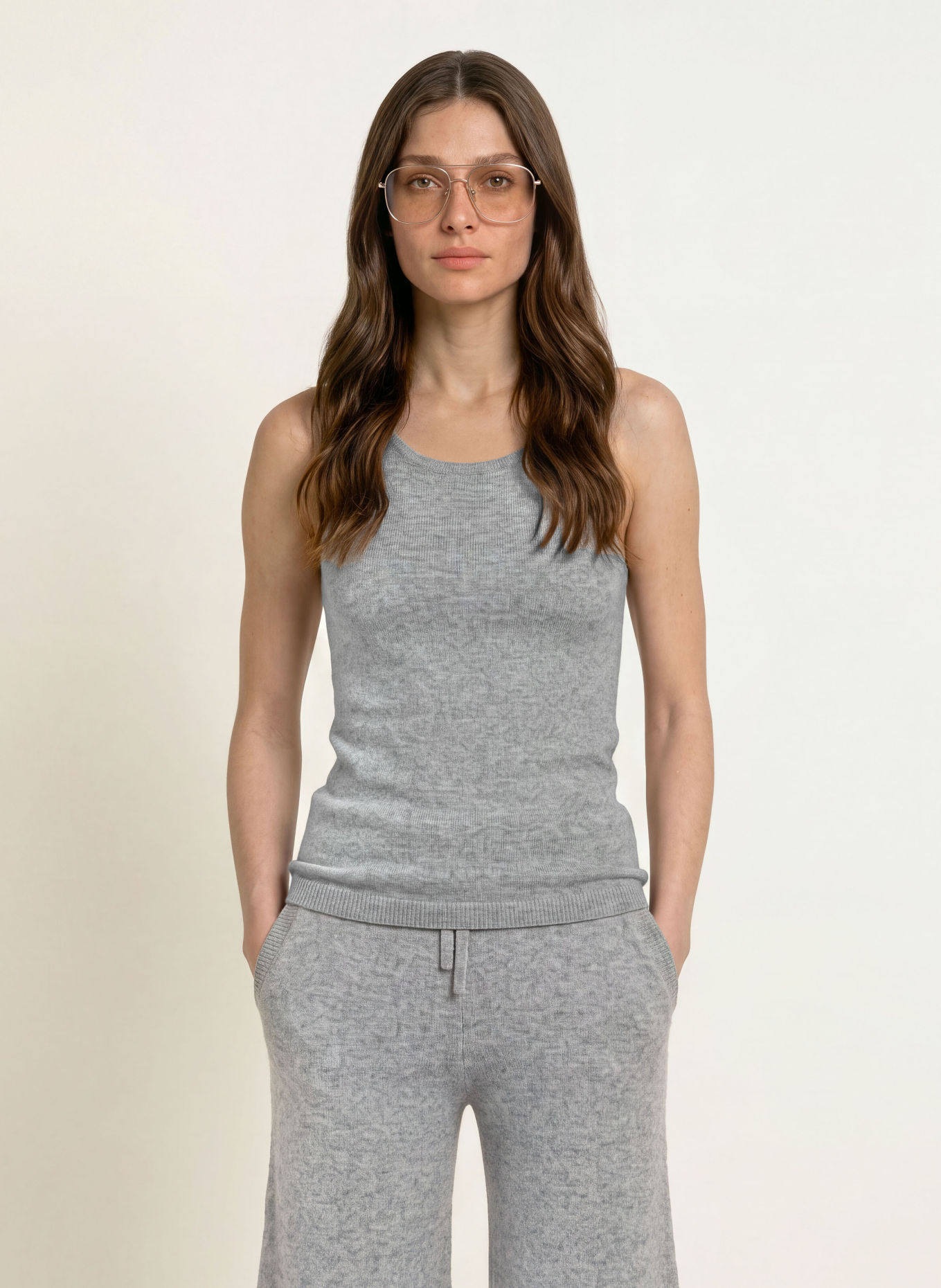 LADNERI Stricktop ELOU mit Cashmere: GRAU