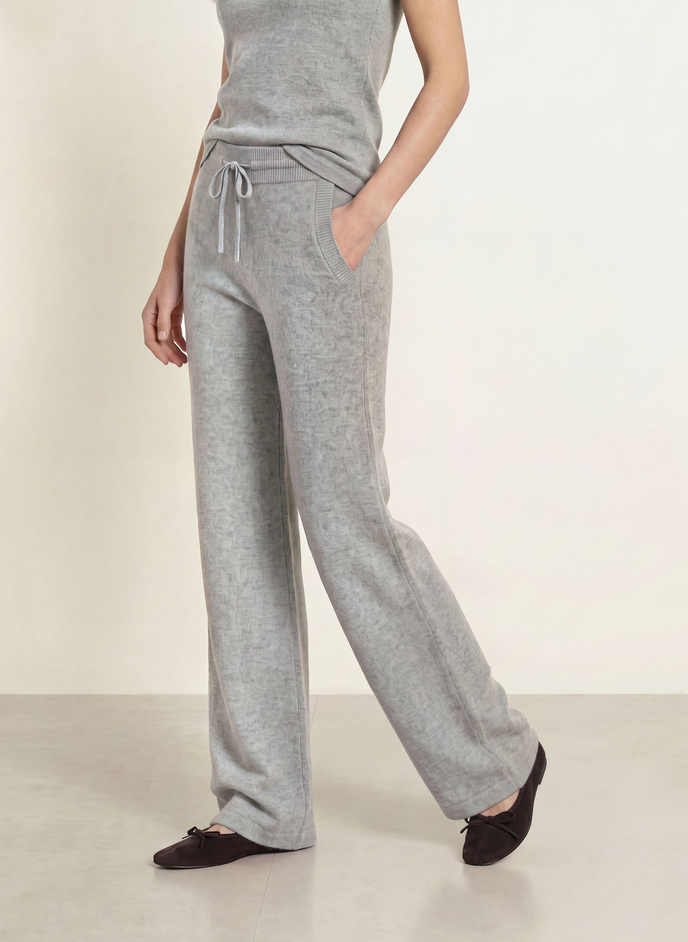 LADNERI LILL Knitted Pants with Cashmere: GRAY