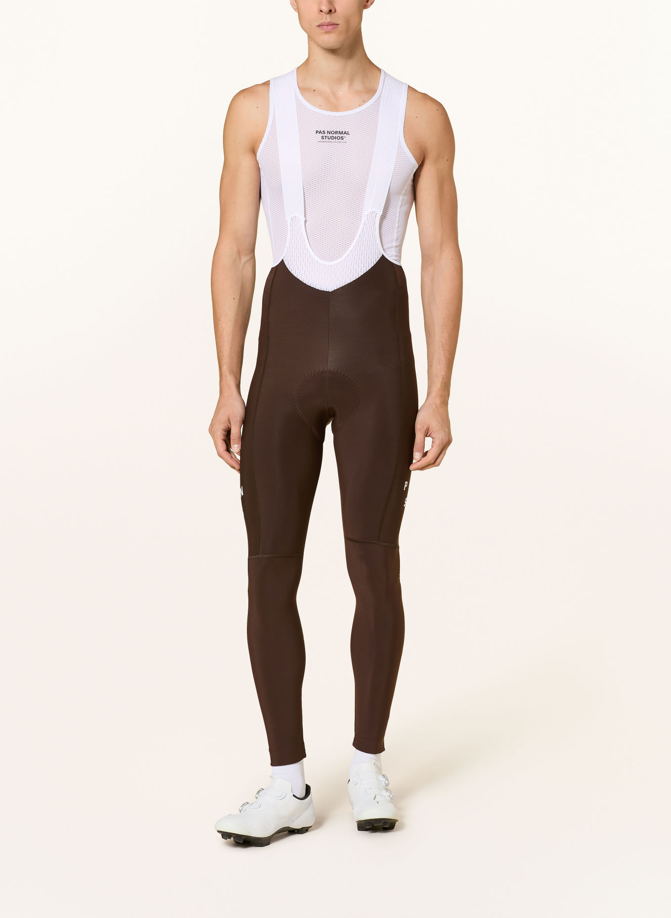 PAS NORMAL STUDIOS Cykelbyxor MECHANISM THERMAL LONG BIBS med hängslen och vadderad ilägg: MÖRKBRUN / VIT