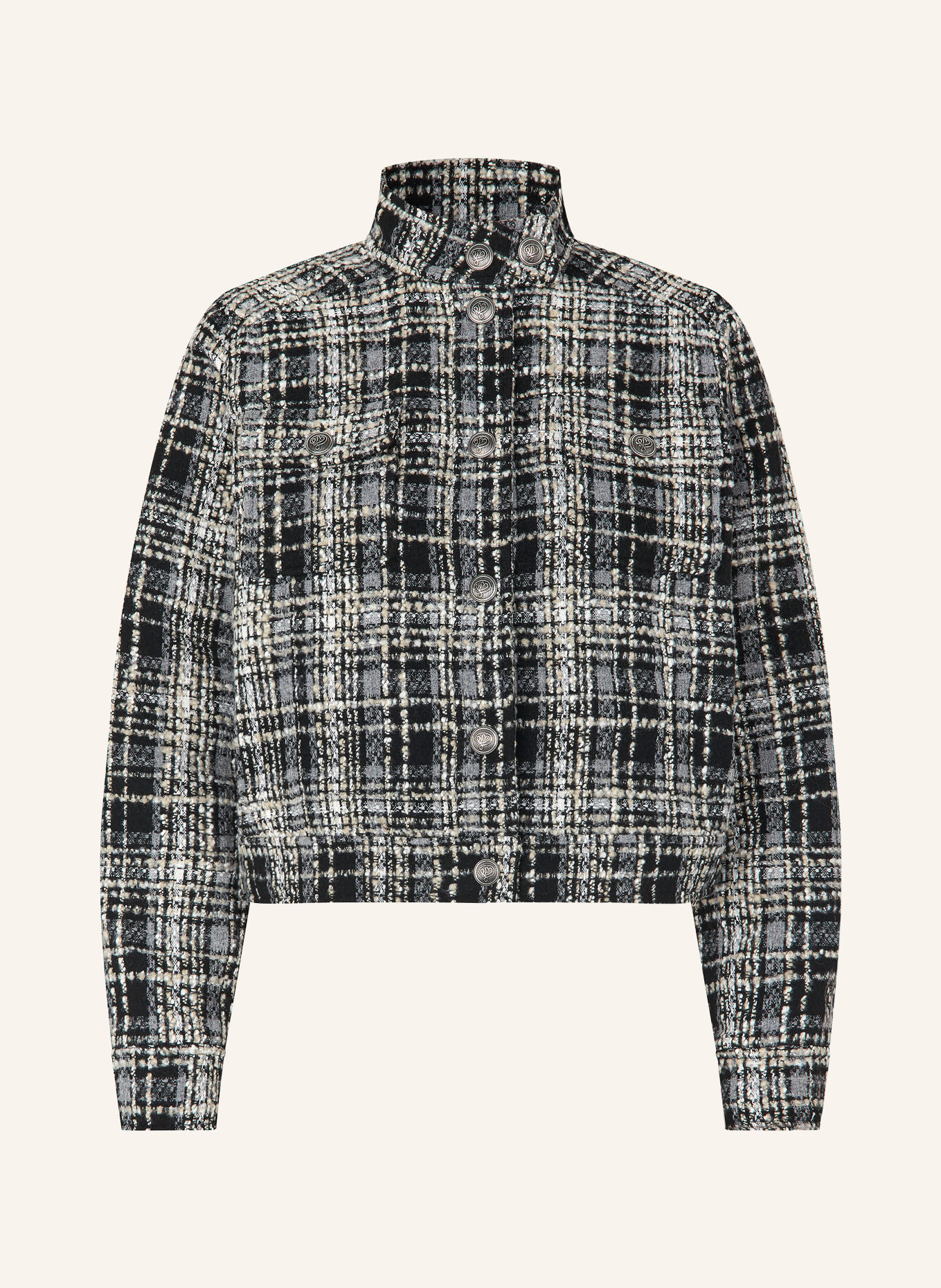 dea kudibal Veste boxy WILMA en tweed: NOIR / CRÈME / GRIS
