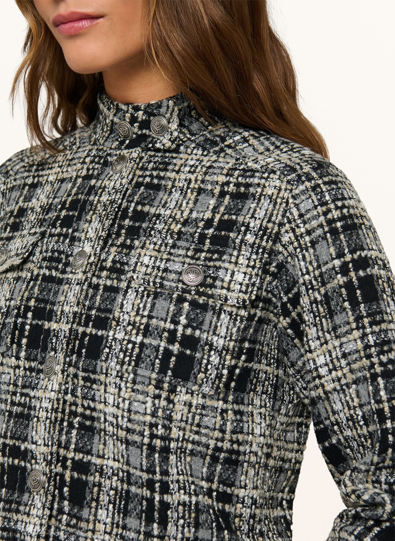 dea kudibal Veste boxy WILMA en tweed: NOIR / CRÈME / GRIS