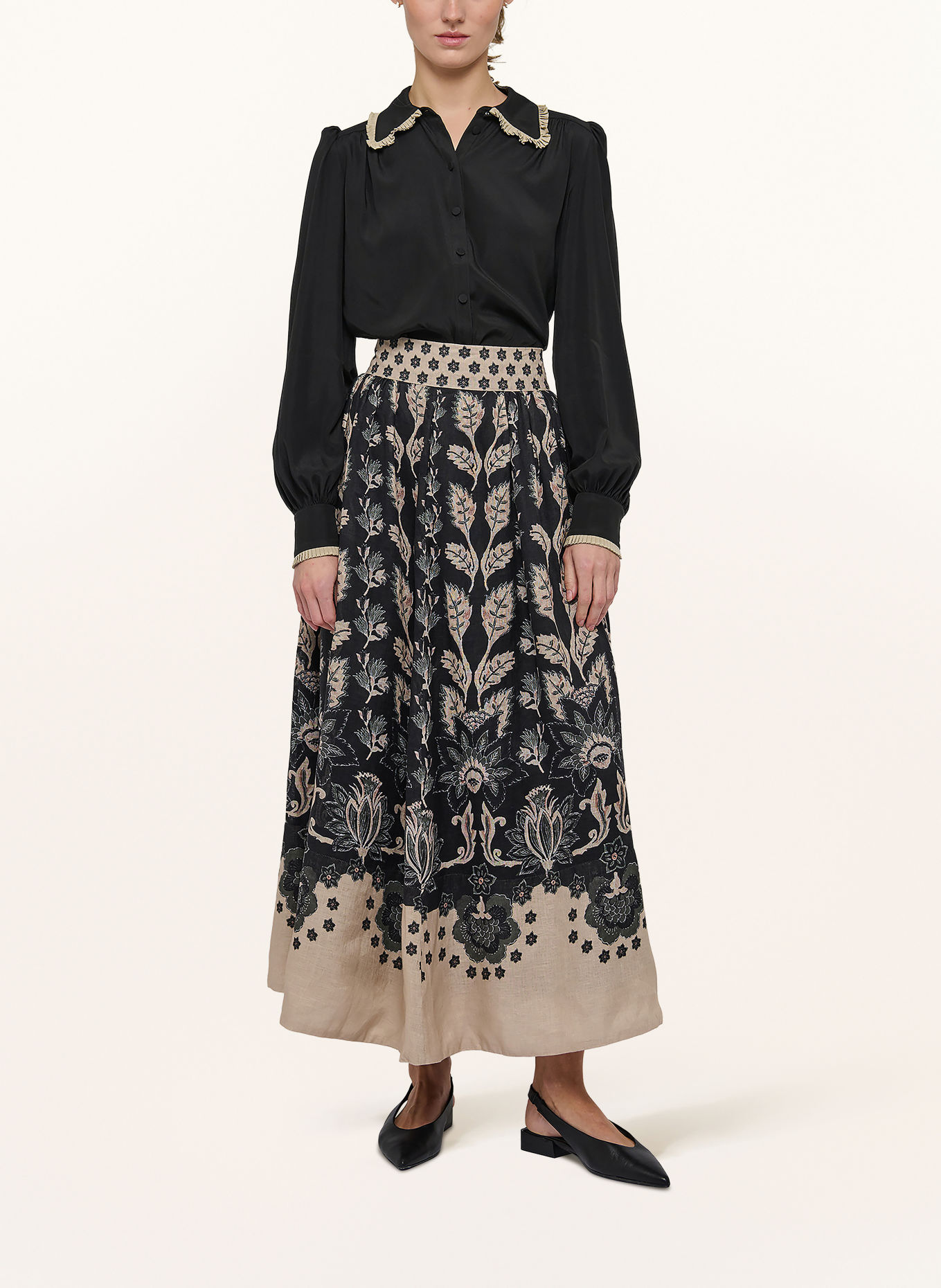 dea kudibal Bluse UMA mit Seide und Plissees: SCHWARZ / BEIGE