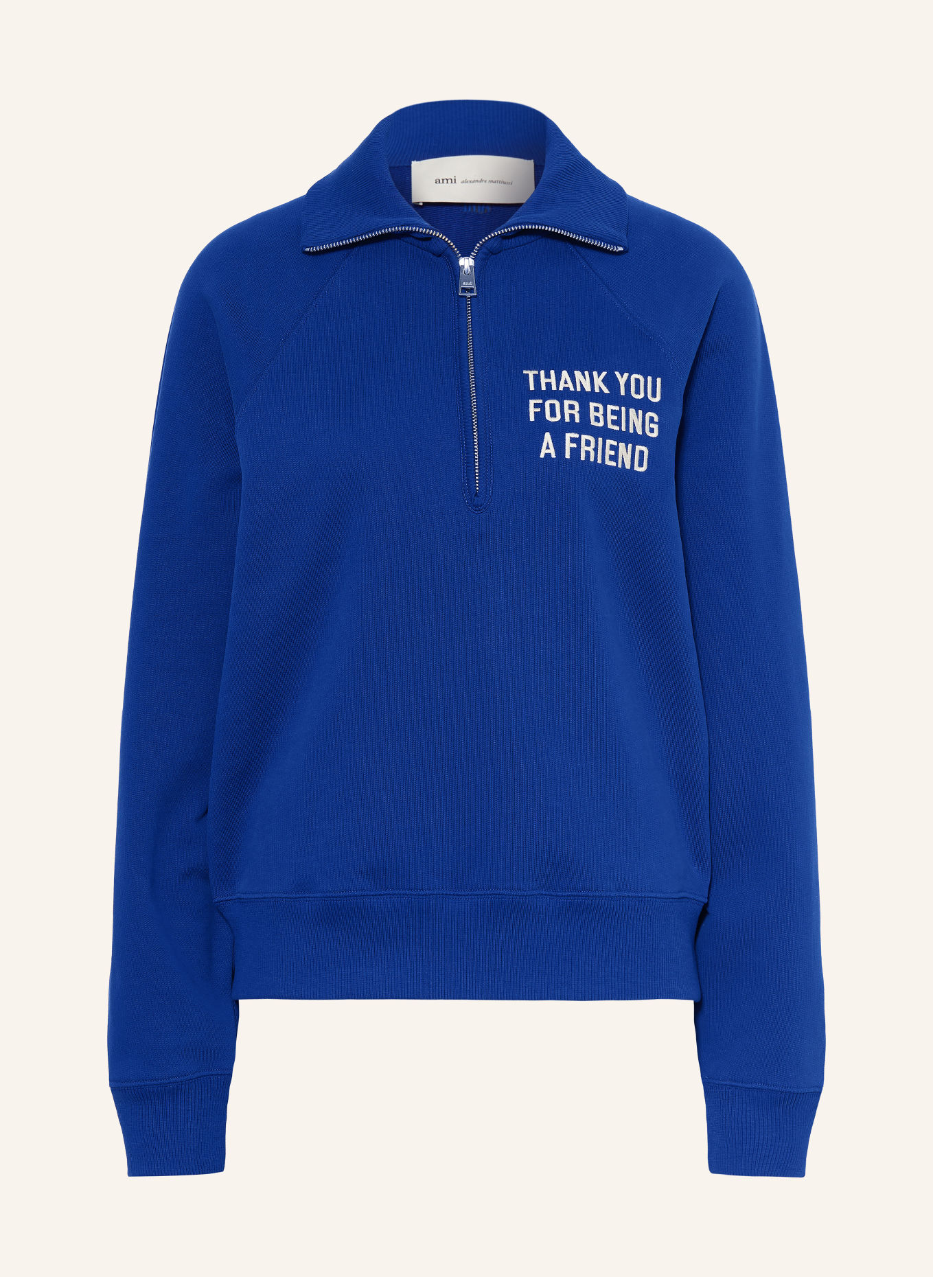 AMI PARIS Sweater met halve rits: DONKERBLAUW / WIT