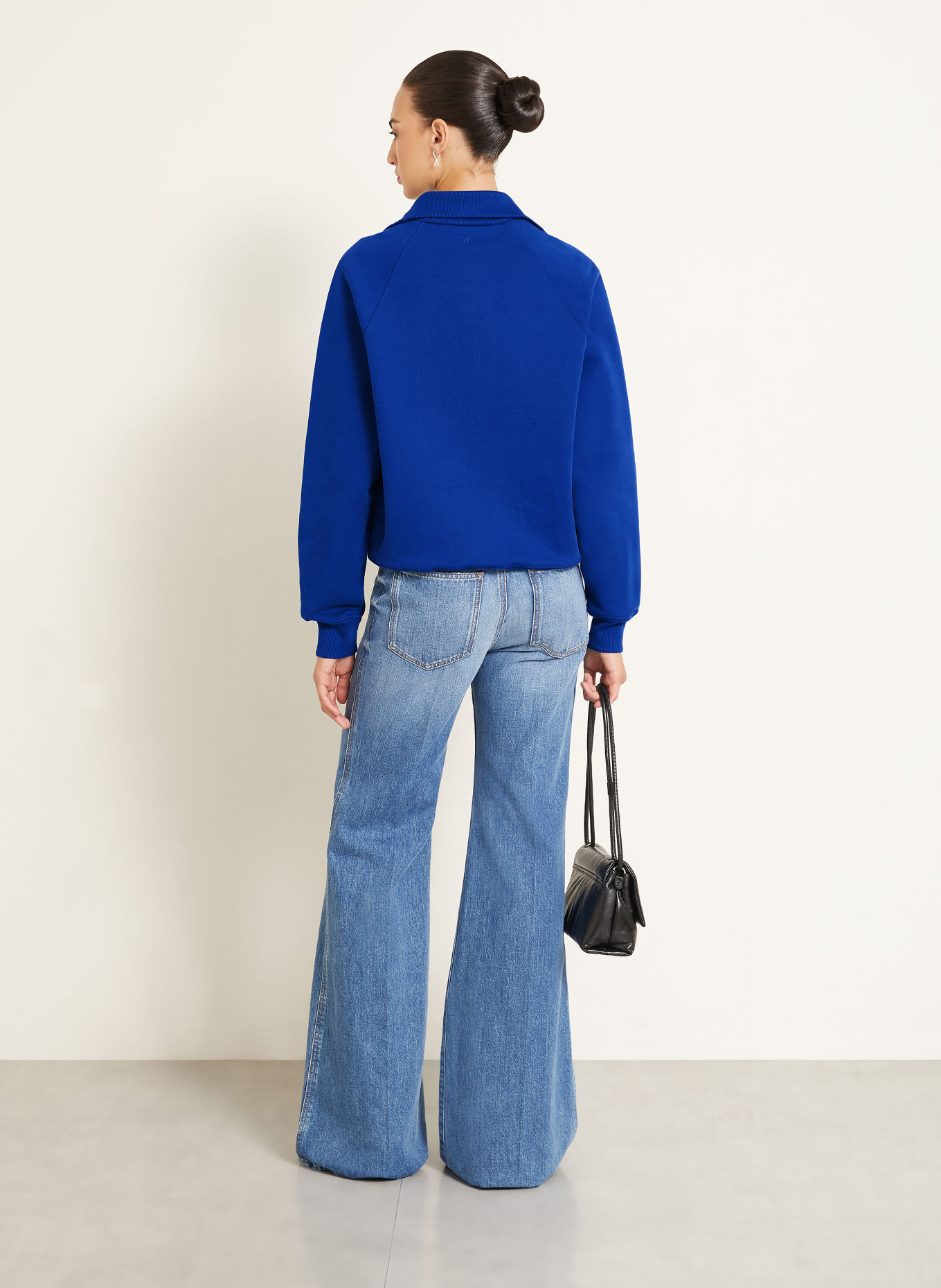 AMI PARIS Sweater met halve rits: DONKERBLAUW / WIT