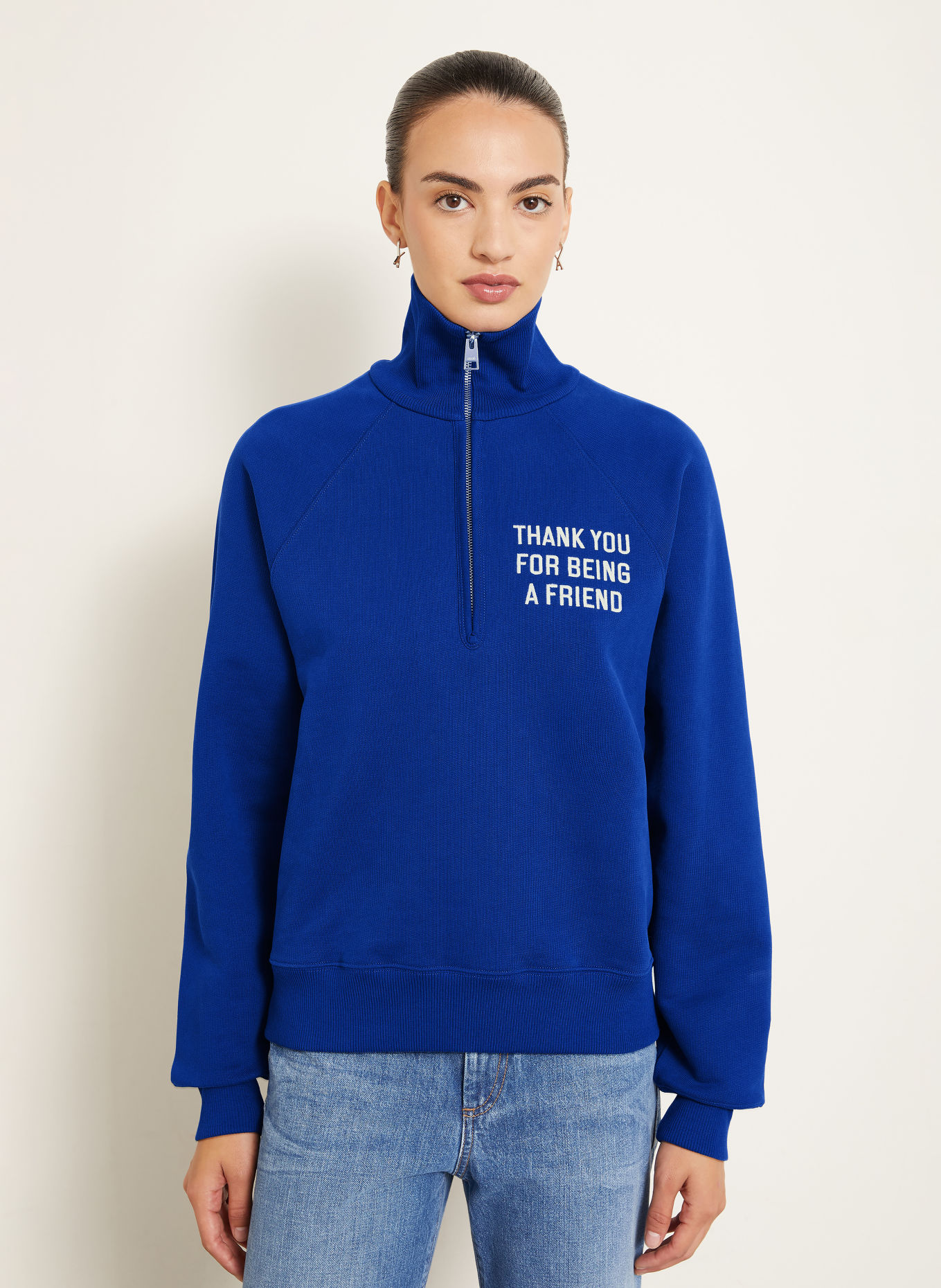 AMI PARIS Sweater met halve rits: DONKERBLAUW / WIT