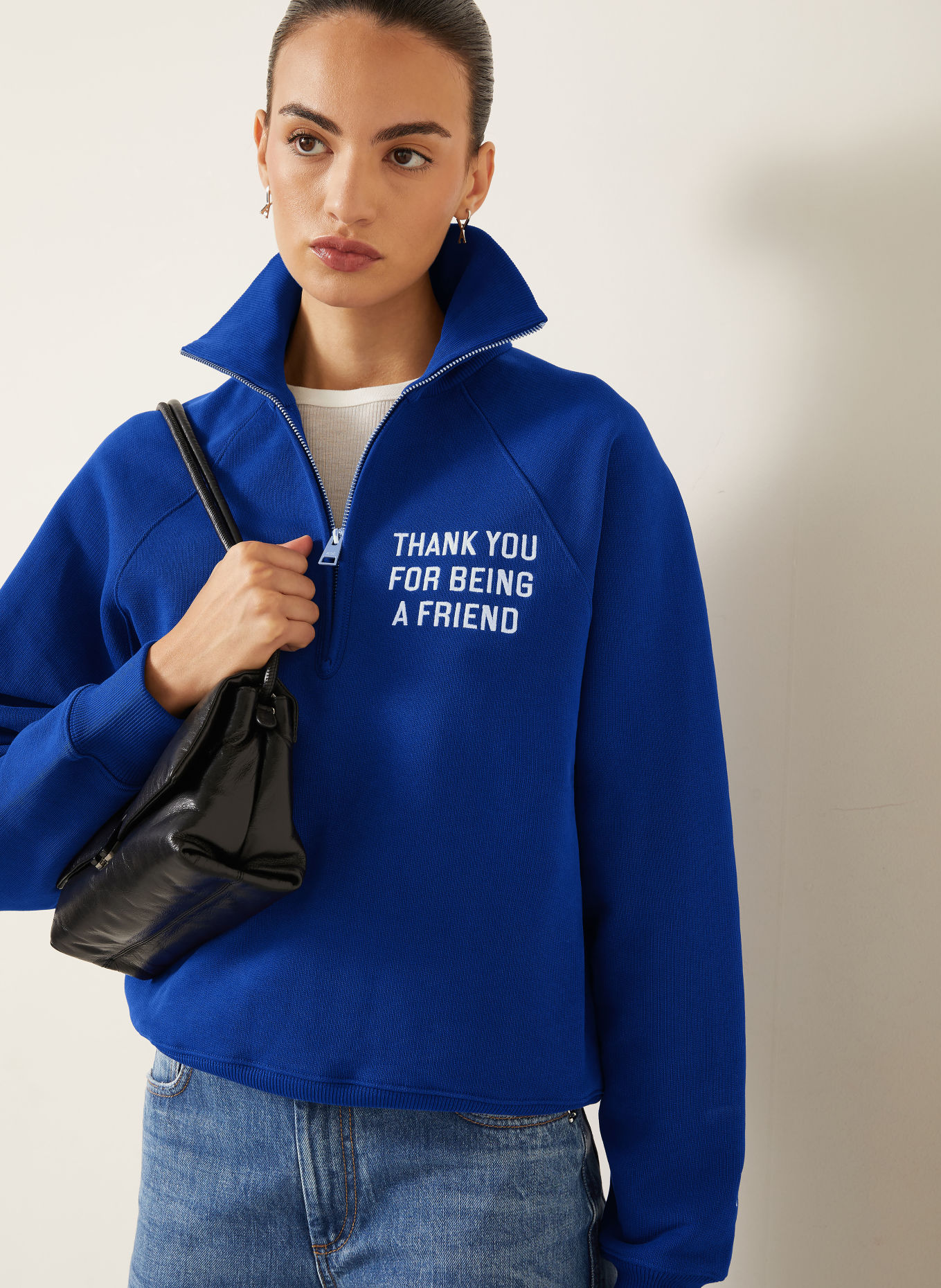 AMI PARIS Sweater met halve rits: DONKERBLAUW / WIT