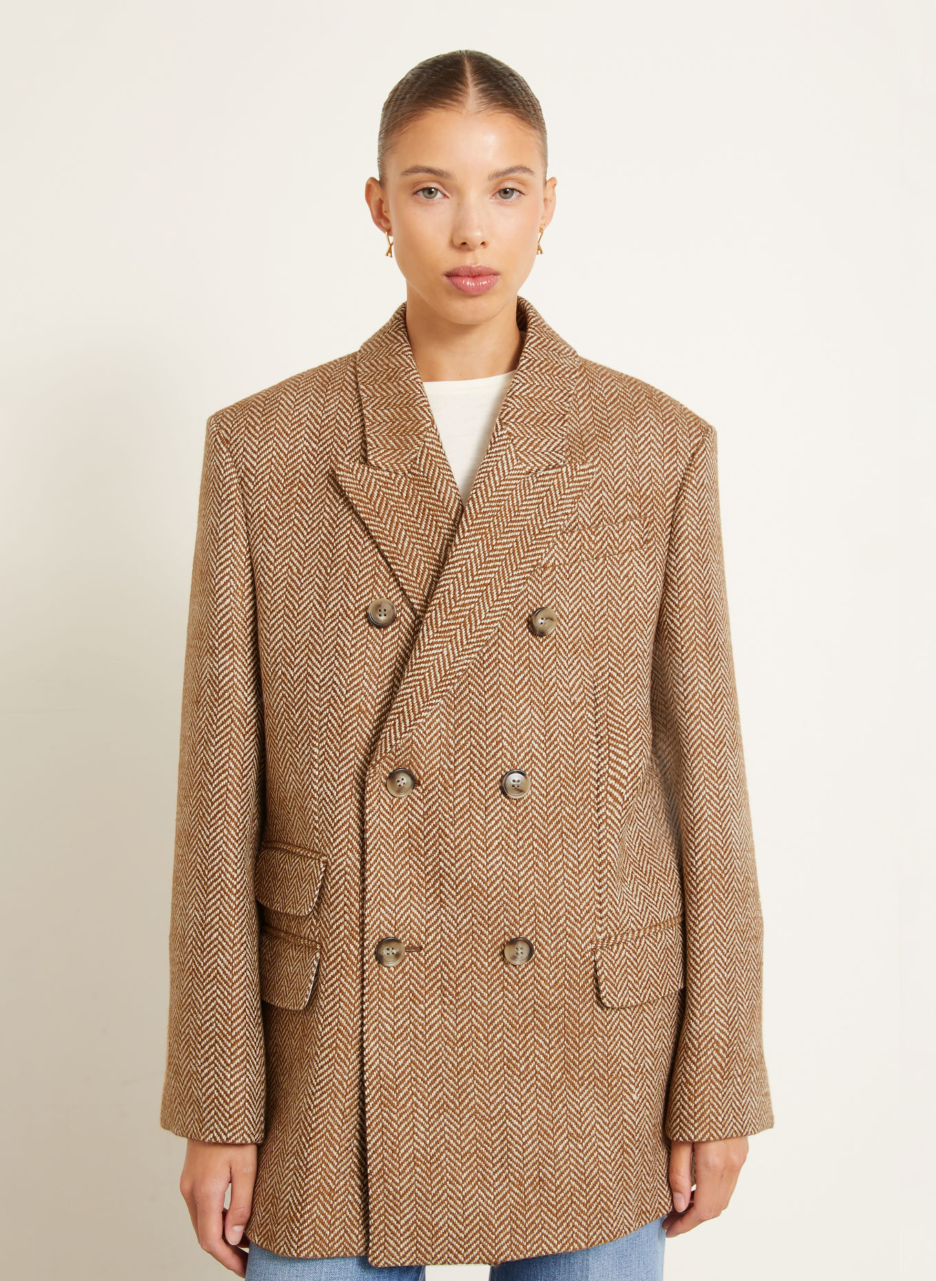 AMI PARIS Lang blazer: BRUN / BEIGE