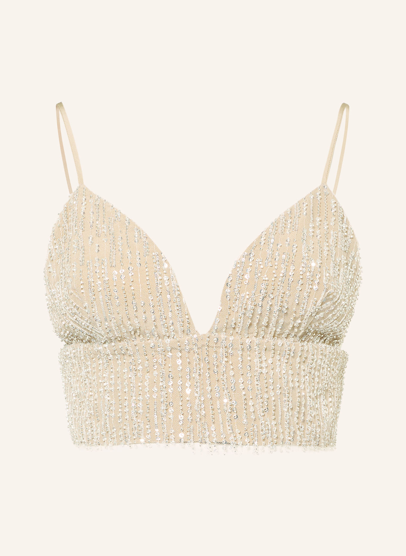 AMI PARIS Mesh-Top met pailletten en sierstenen: BEIGE / WITGOUD